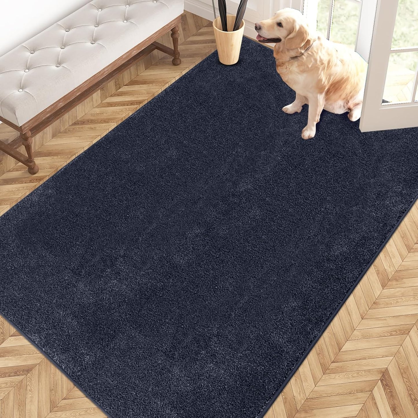 PURRUGS Easy Care Area Rug 4ft x 6ft, Non-Slip Machine Washable Entryway Rug, Dog Door Mat, Stain Resistant Accent Rug for Hallway, Living Room, Bedroom and Mudroom, Navy Blue