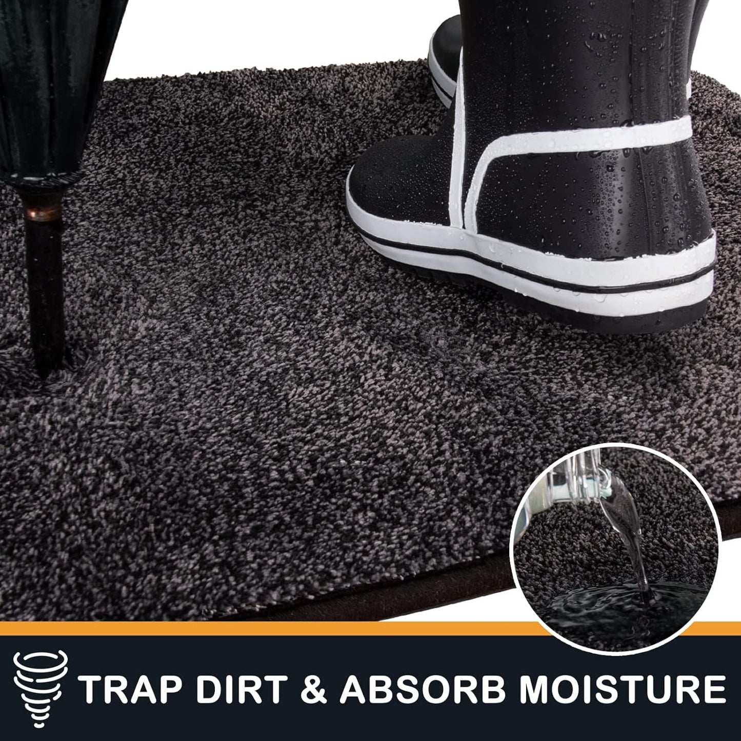 PURRUGS Dirt Trapping Door Mat 24" x 35.5", Non-Slip Machine Washable Entry Rug, Shoe Scraper, Dog Doormat, Super Absorbent Welcome Mat for Front & Back Door, Muddy Shoes & Paws, Charcoal