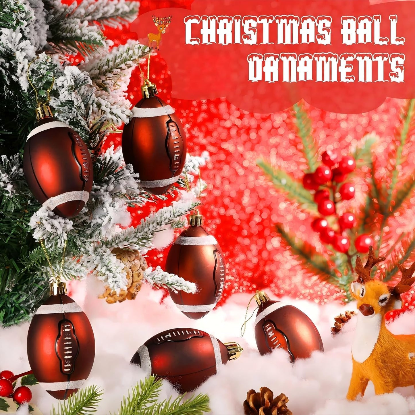 Leitee 12 Pcs Christmas Plastic Football 2.36 Inch Xmas Tree Ornaments with Hanging Loop Sports Theme Decorative Hanging Ornaments for Holiday Party Christmas Tree Home