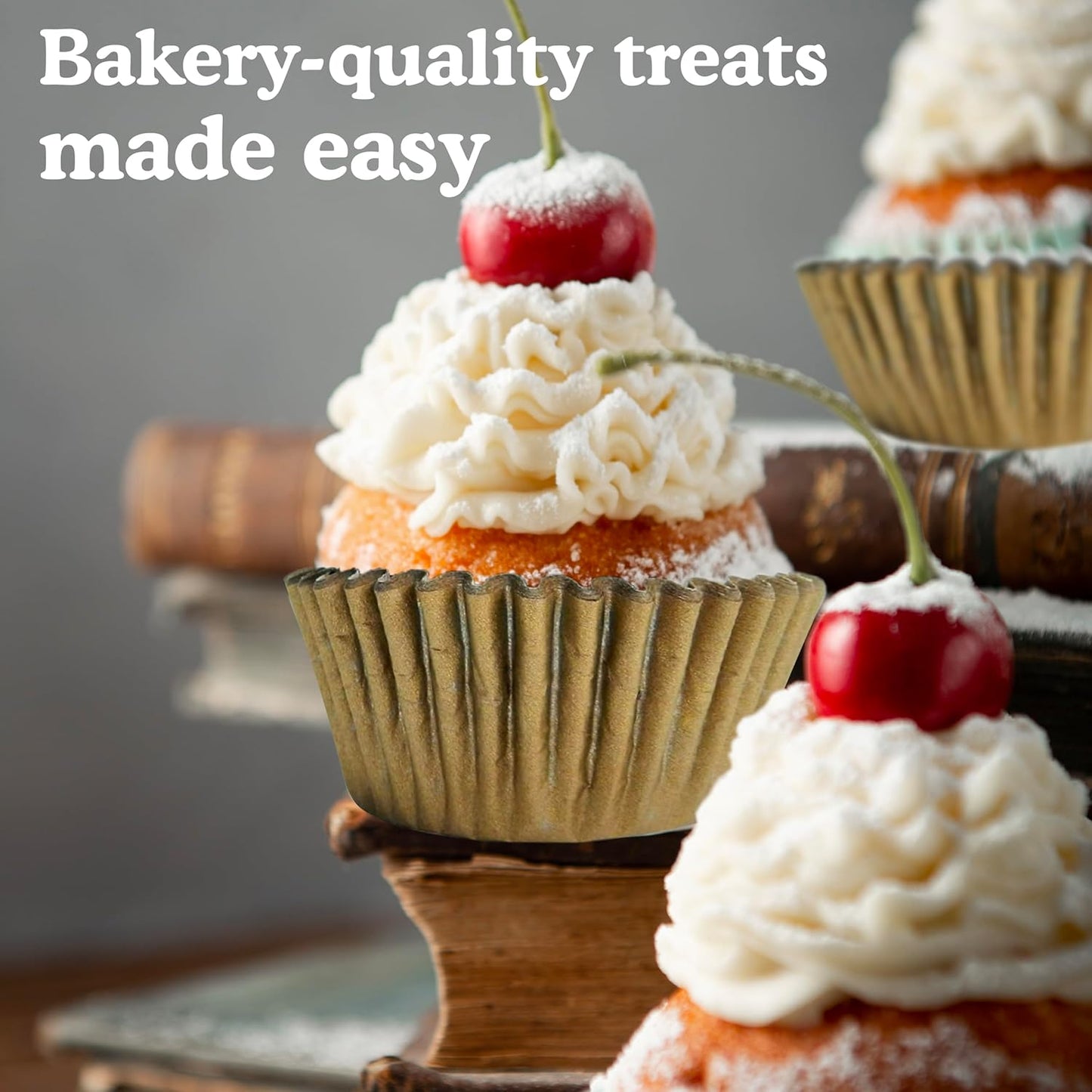 Regency Wraps Greaseproof Professional Grade Baking Cups, Pack of 40, Standard Liners, Gold Matte, for Cupcakes, Muffins, Candy, Non Stick