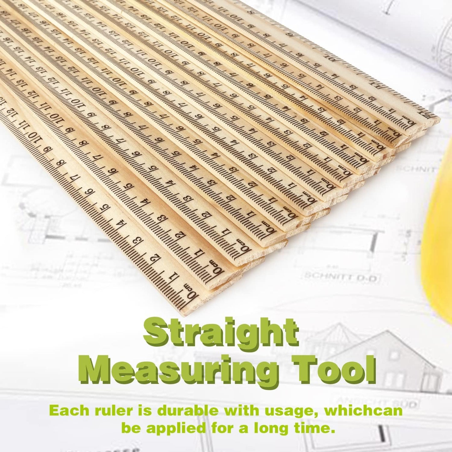 ZZTX 3 Pack Wooden Ruler 12 Inch Rulers Bulk Wood Measuring Ruler for Students Office School Supplies 2 Scale (30 cm)