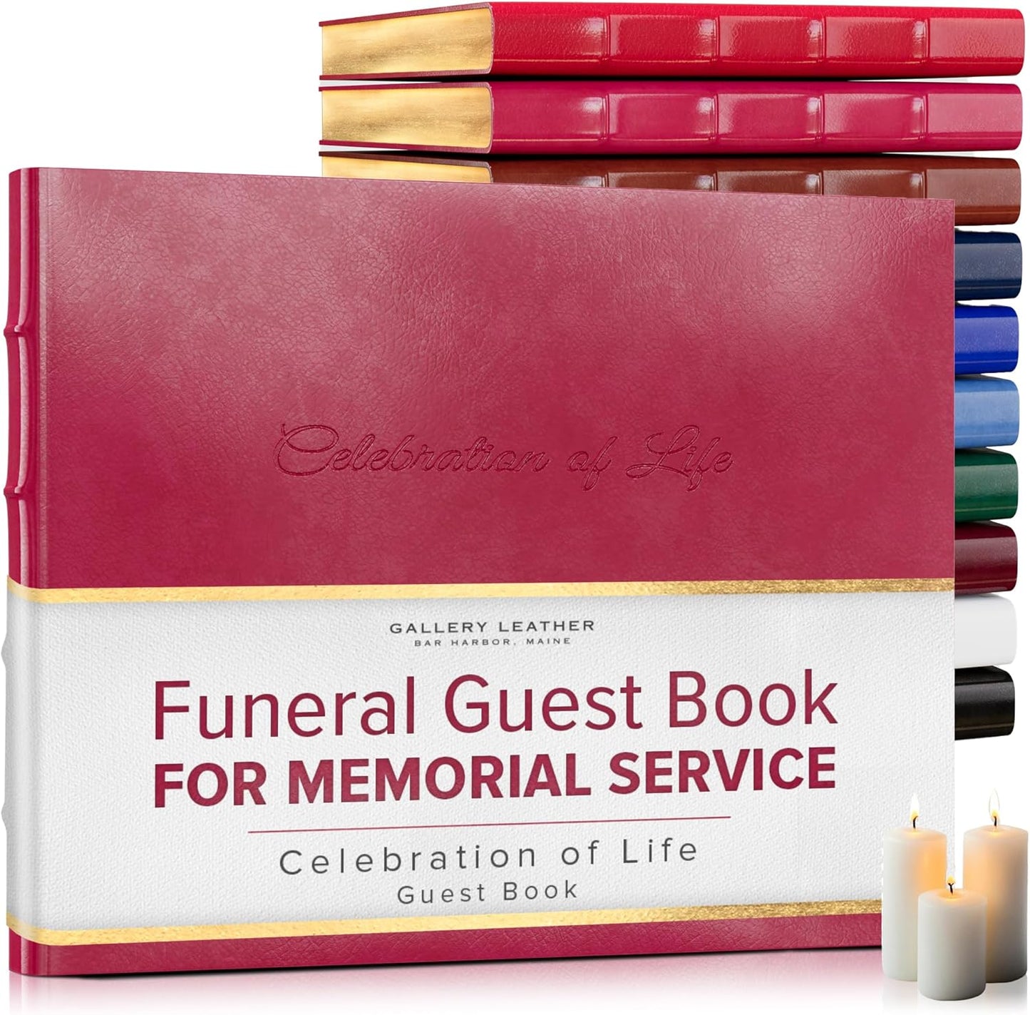 Gallery Leather Funeral Guest Book for Memorial Service and Celebration of Life with 192 Lined Pages - Hardcover, Bound Leather Guest Sign in Book - 7 x 9 - Acadia Wild Rose