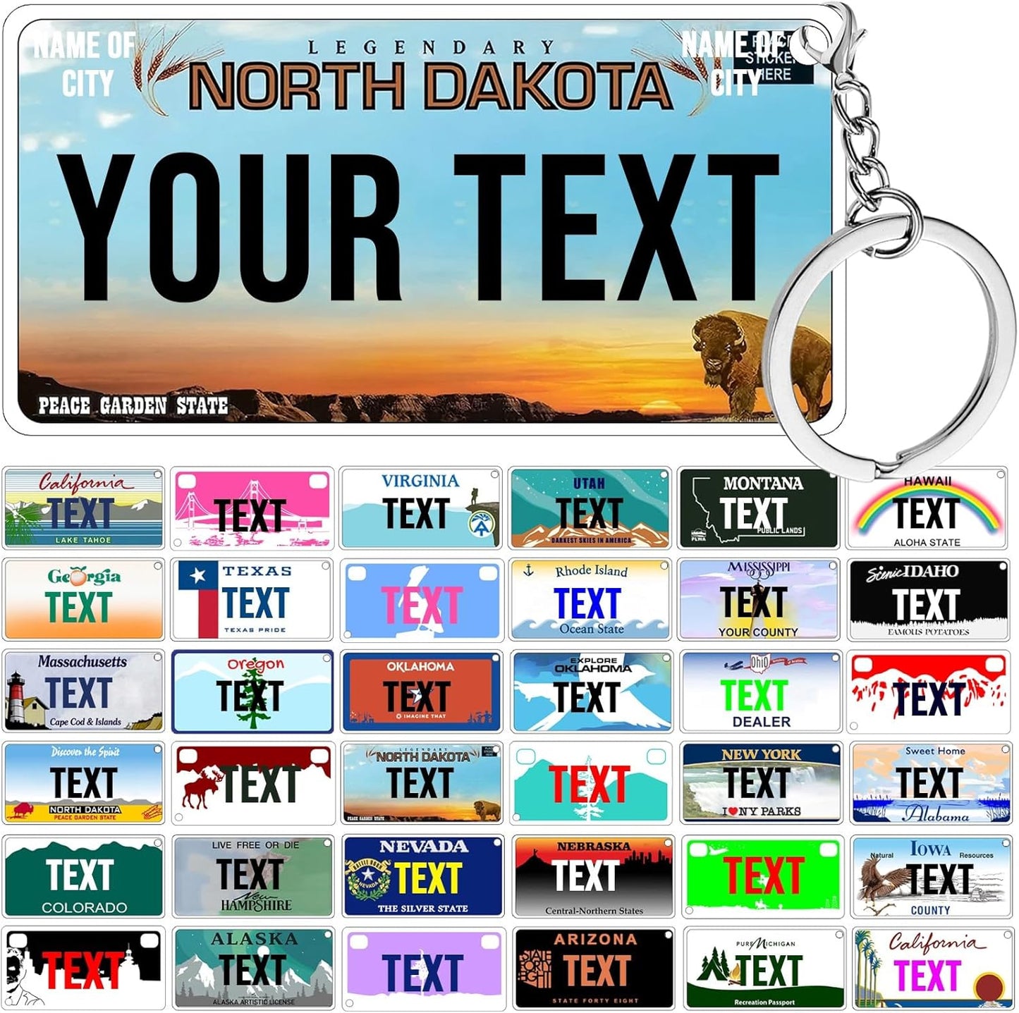 License Plate Keychain,Custom North Dakota State License Plate Key Chains - Select from All 50 States - Personalized Customizable Car Tag Key Chain,Metal Customized Car Tag Keychain