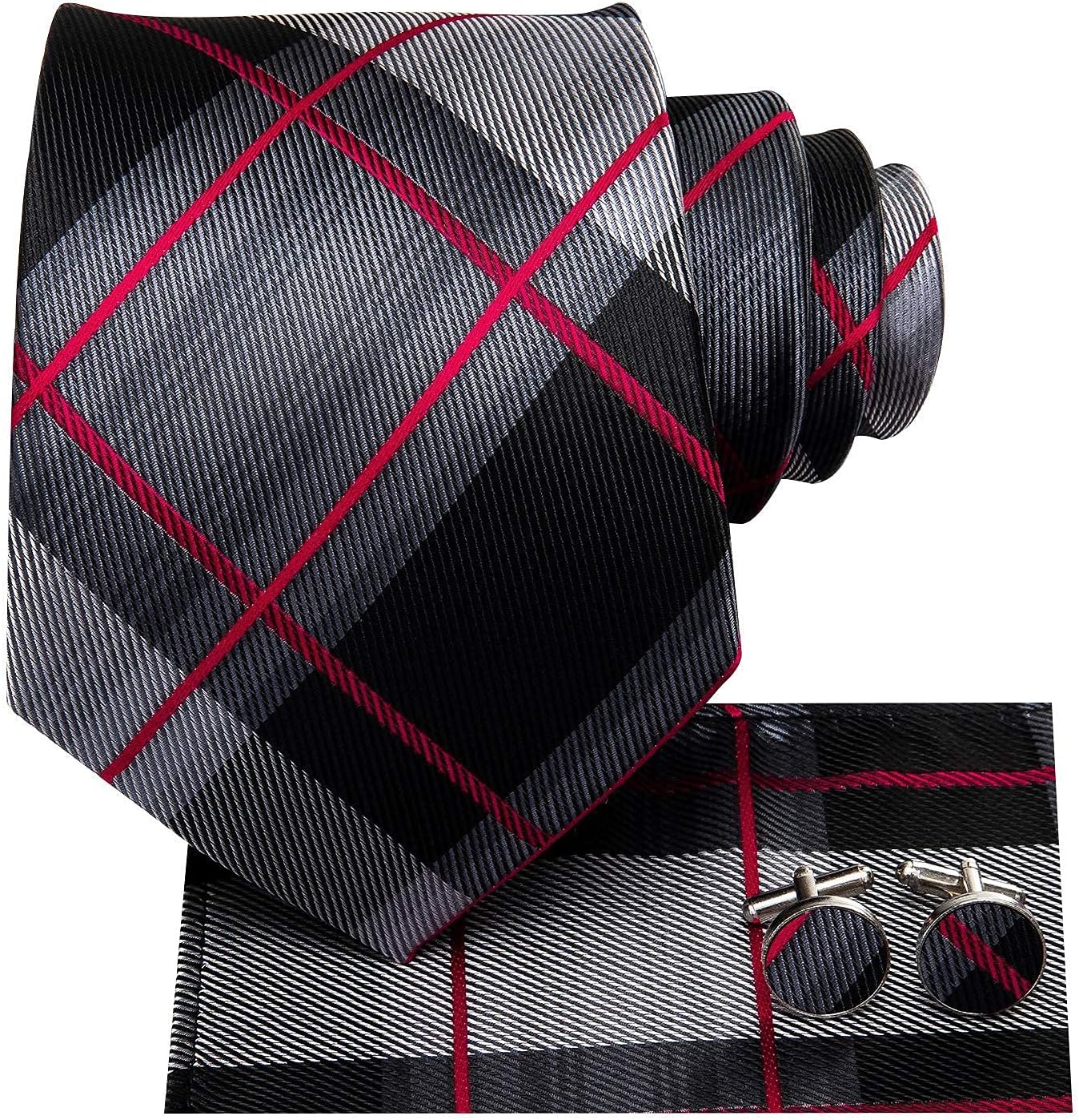 Hi-Tie Men 63inches Tie Set Extra Long Necktie Paisley Tie Pocket Suqare Cufflinks Big and Tall Men Tie