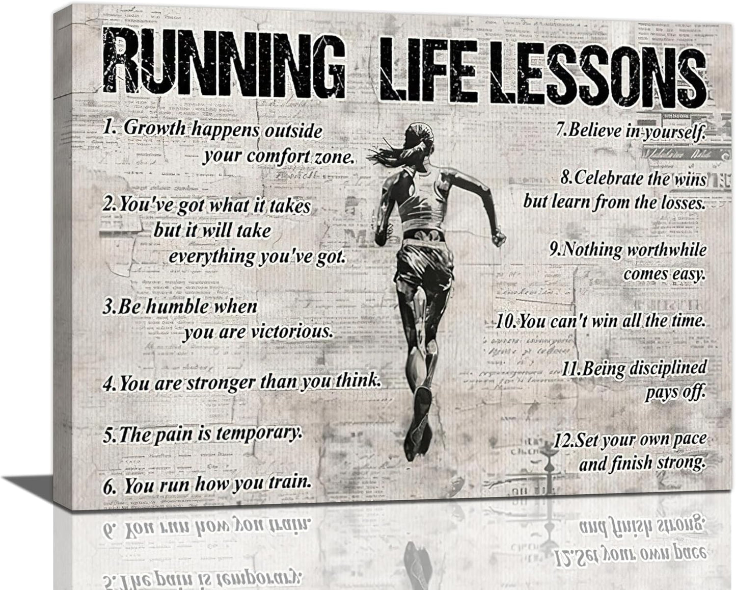 Vintage Running Sports Wall Art Running Life Lessons Wall Decor Running Sign Retro Poster Girl Teenager Room Motivational Decorations Canvas Print Painting Artwork for Bedroom Living Room 24"x16"