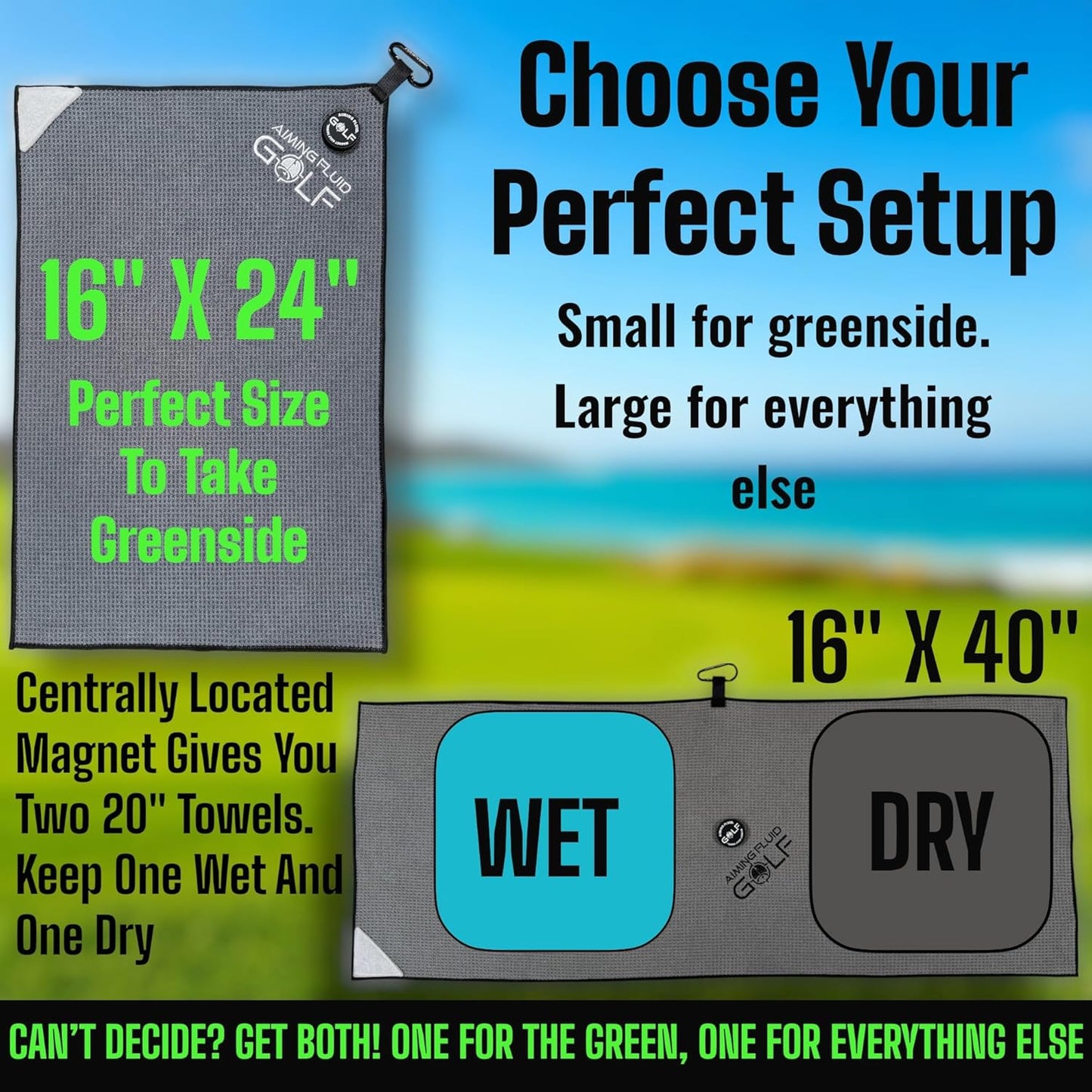 Magnetic Towel with Premium Strong Magnet for Golfing Carts, Clubs & Bags - Ultra-Absorbent Waffle Weave Design (Black, 16" x 24" Stubby)