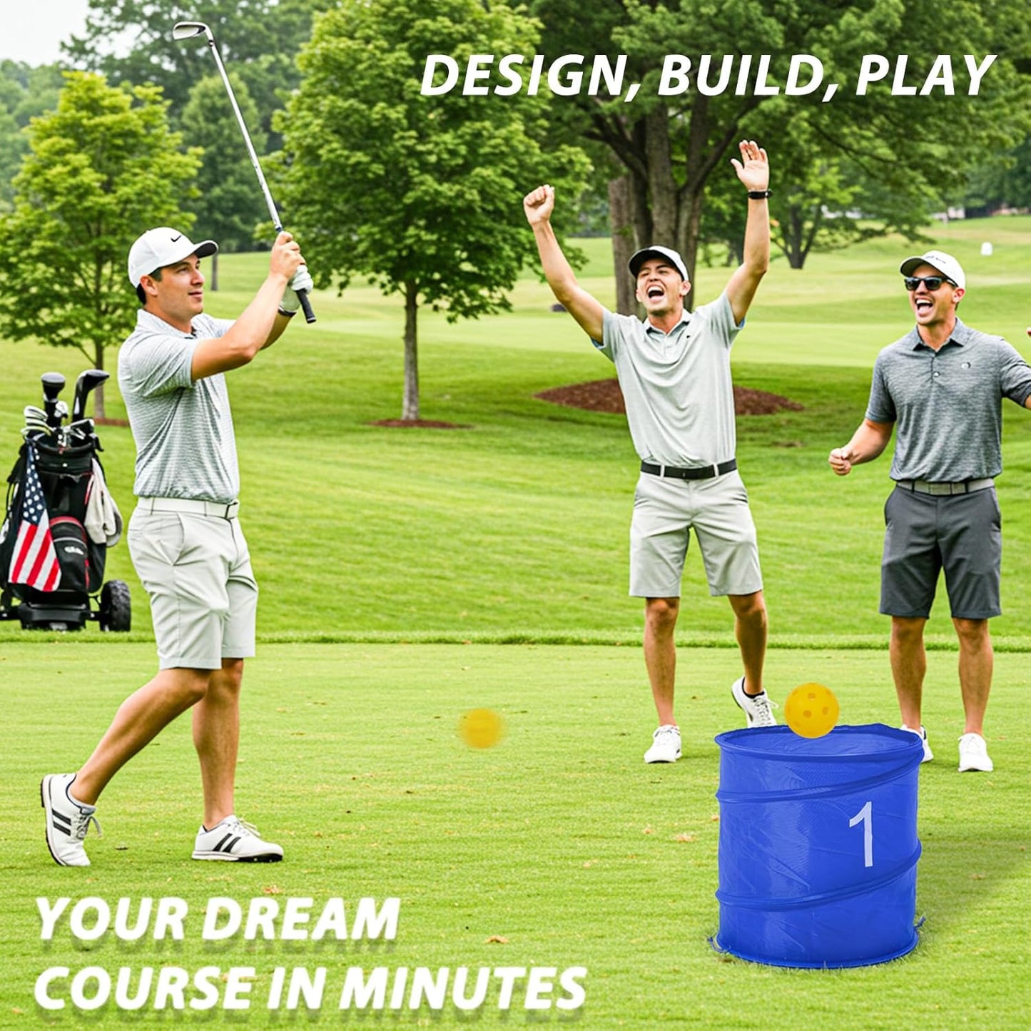 Bucket Yard Golf Game with Clubs 9 Hole Set Portable Low Tide Golf Game for Beach Backyard Lawn with 2 Golf Outdoor Indoor Golf Chipping Games for Adults Family Club Party (Blue, 9 Bucket)