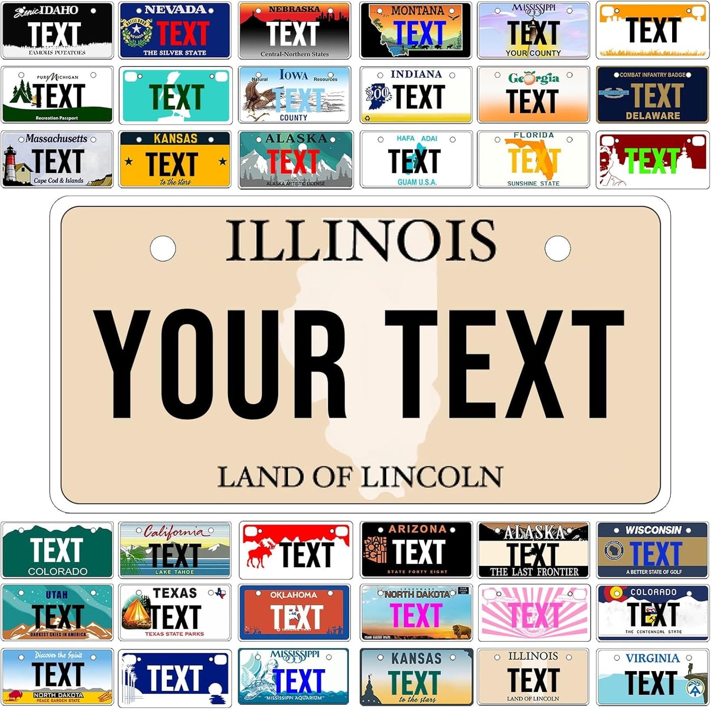 Custom Mini License Plate,Personalized Illinois Bike License Plate - Select from All 50 States,3 Sizes - Customized Customizable State Car Tag Plates for Kids Bike, Bicycle,Toy Car,4x2 Inch