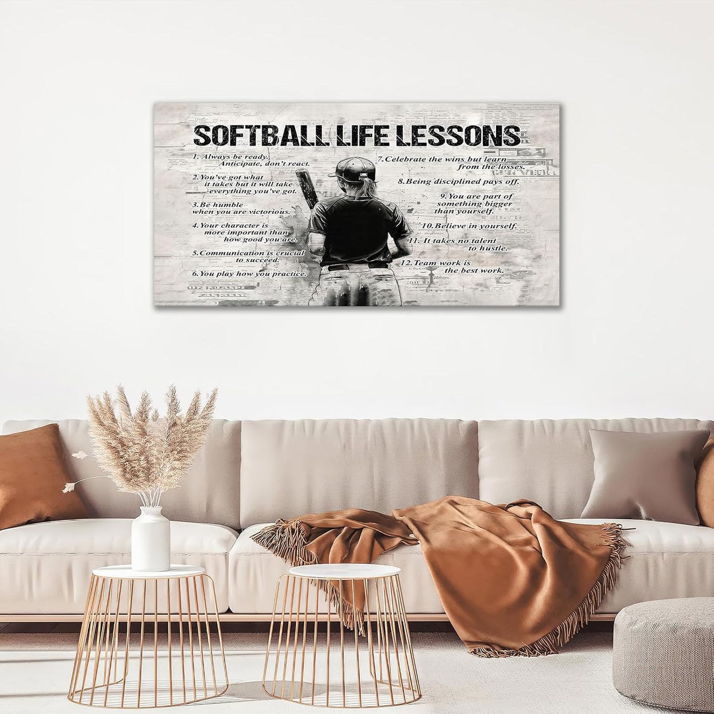 Softball Sports Wall Art for Living Room - Large Size Life Lessons Decor Sign - Retro Canvas Prints Inspirational Pictures Painting Artwork for Home Decoration Master Bedroom 60"X30"