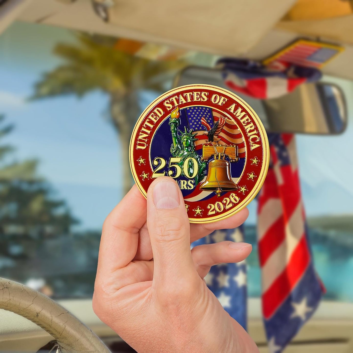 FLAGWIX America 250th Anniversary Car Visor Clip for Patriotic Christmas Decorations - 1776-2026 Metal Visor Clips for Cars 3in - United States 250 Anniversary Car Accessories, Veterans Day Gifts