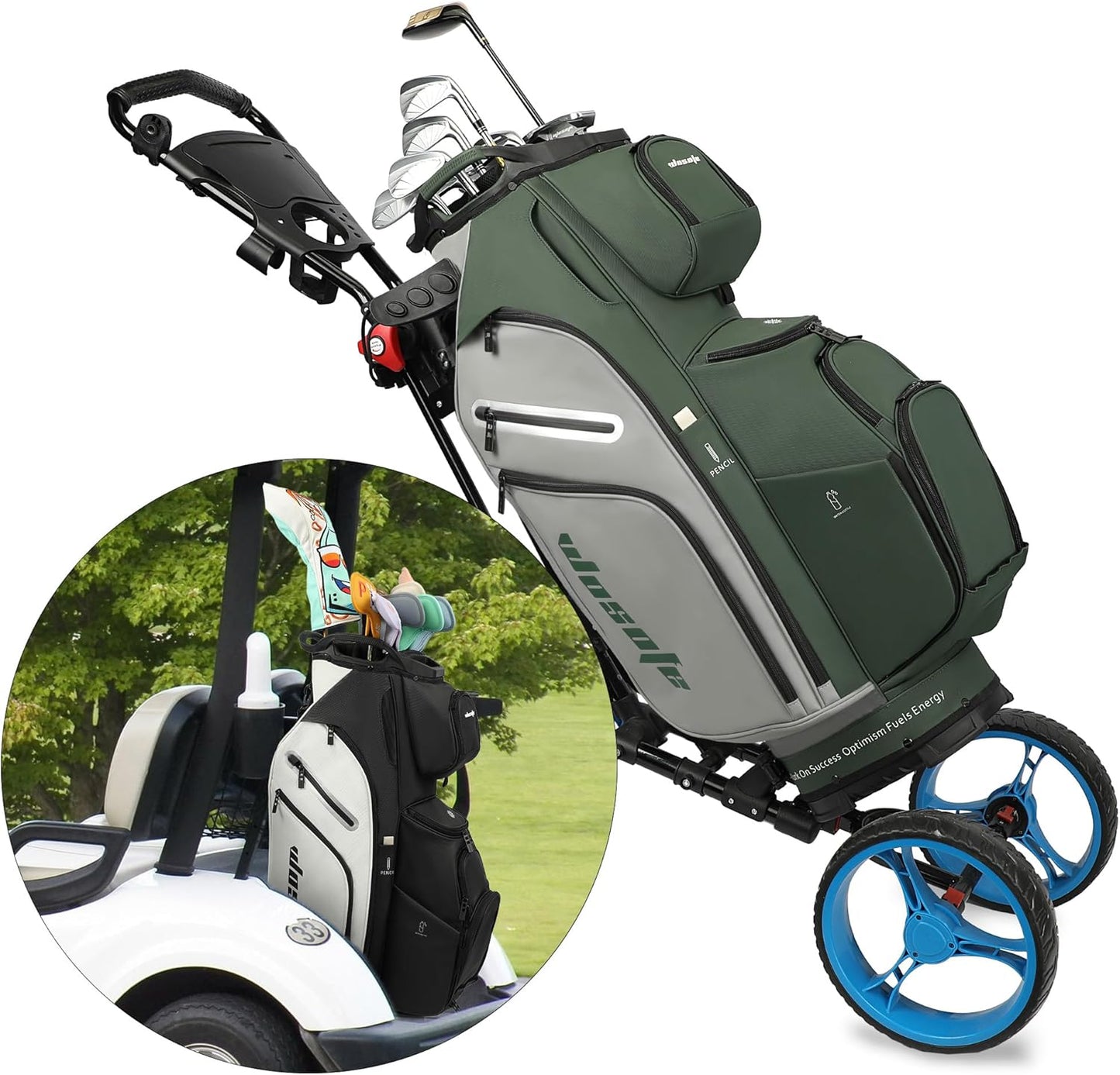 PU Leather Lightweight Men Women Blue White Black Green Golf Bag,Multiple 10 Pockets 14-Way Dividers Cooler Pouch Golf Cart Bag