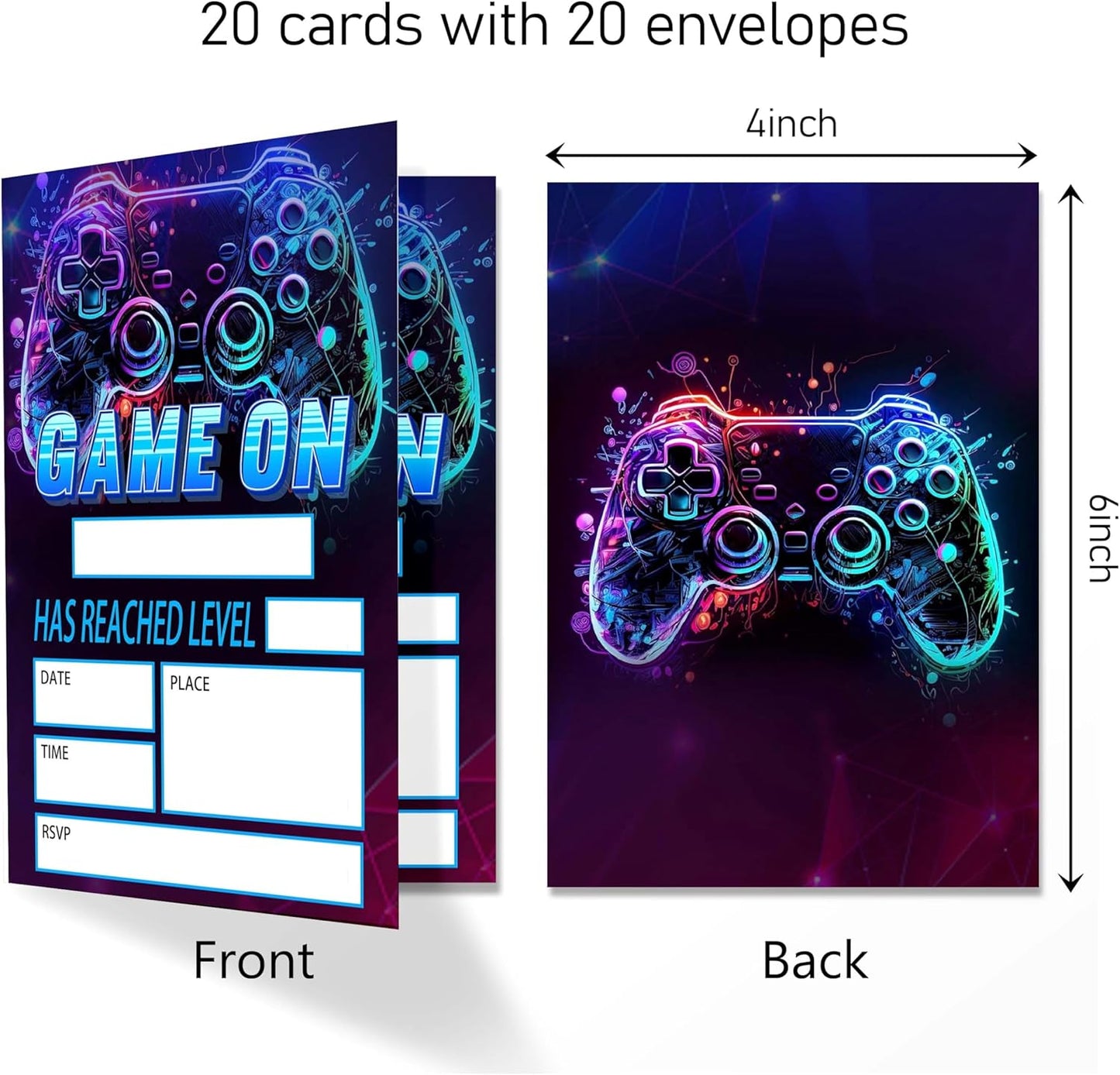 Gamer Birthday Invitations, Video Game Birthday Party, Gaming Party Decorations, Birthday Party Invitations For Boys Girls, Kids Birthday Invitations, 20 Cards with 20 Envelopes.(116)