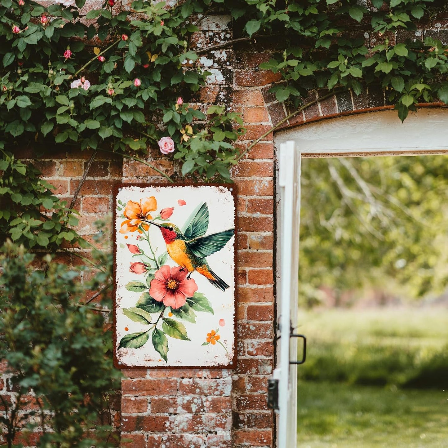 Anique Metal Tin Sign Hummingbird Watercolor Colorful Bird Metal Sign Hummingbird Art Decor Hummingbird Paradise Wall Sign 8x12 Inch