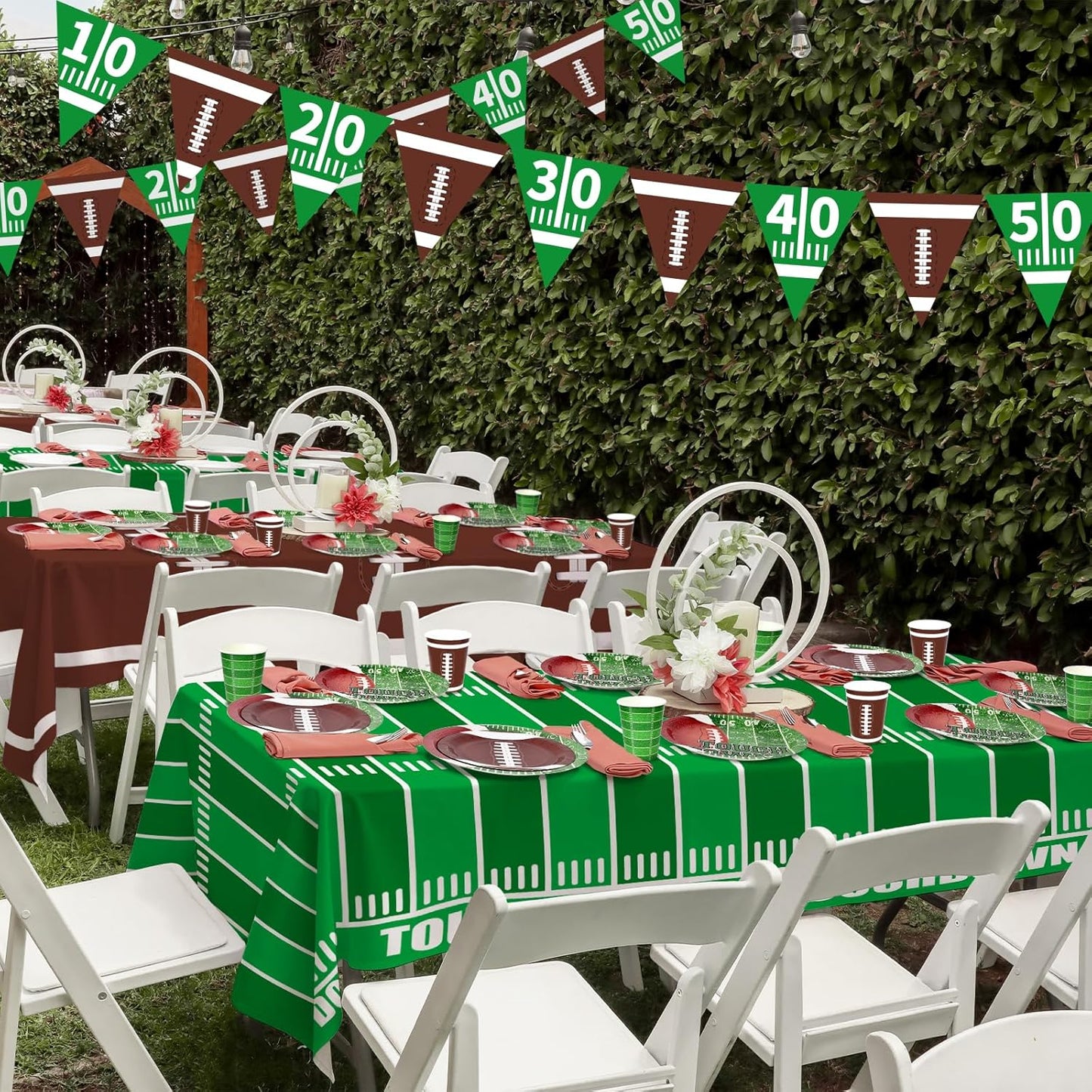 Gatherfun Football Party Decorations Disposable Tablecloth Plastic Touchdown Table Cover for Birthday Football Party Games Decoration 54 X 108Inch，2 Pack