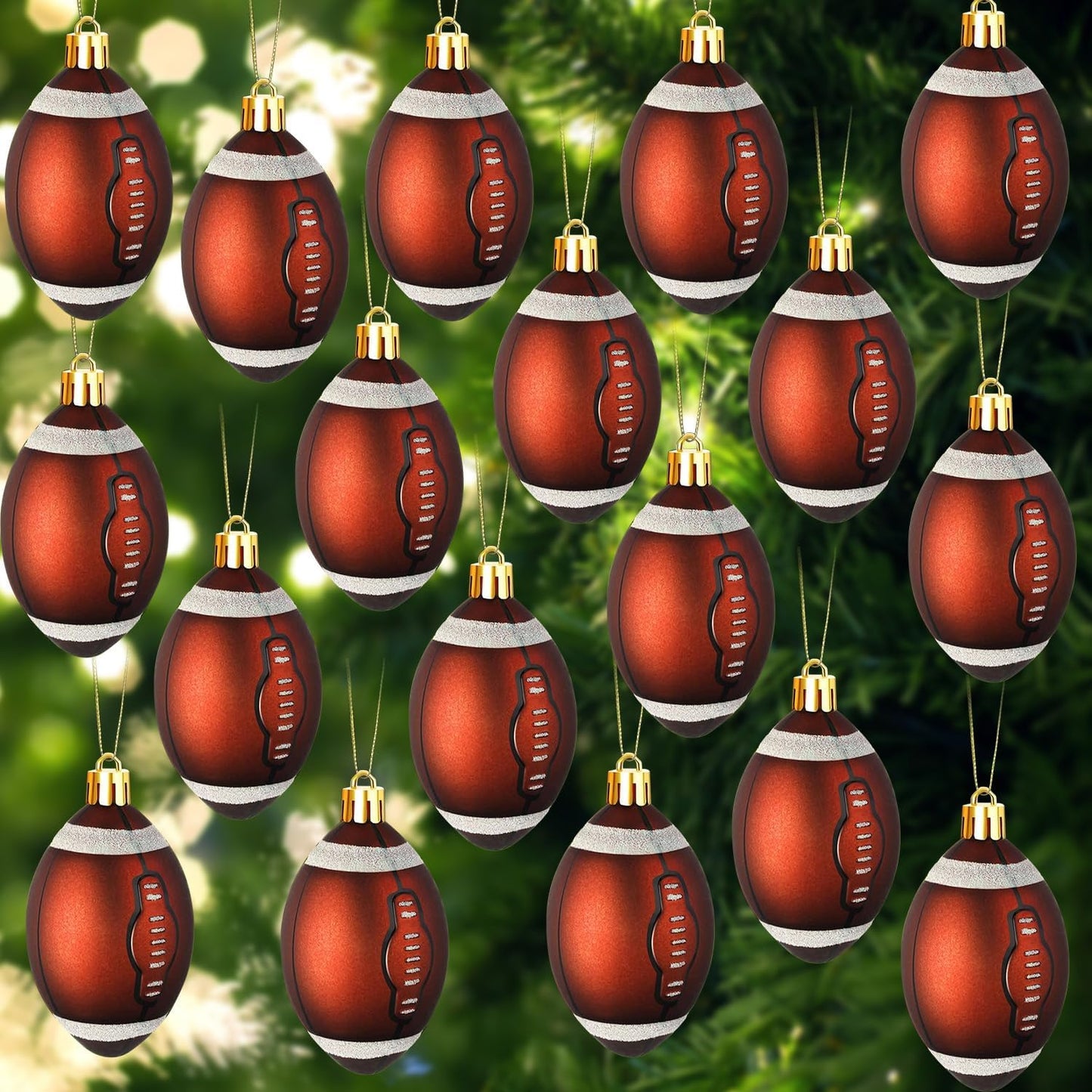 Leitee 18 Pcs Christmas Plastic Football 2.36 Inch Xmas Tree Ornaments with Hanging Loop Sports Theme Decorative Hanging Ornaments for Holiday Party Christmas Tree Home
