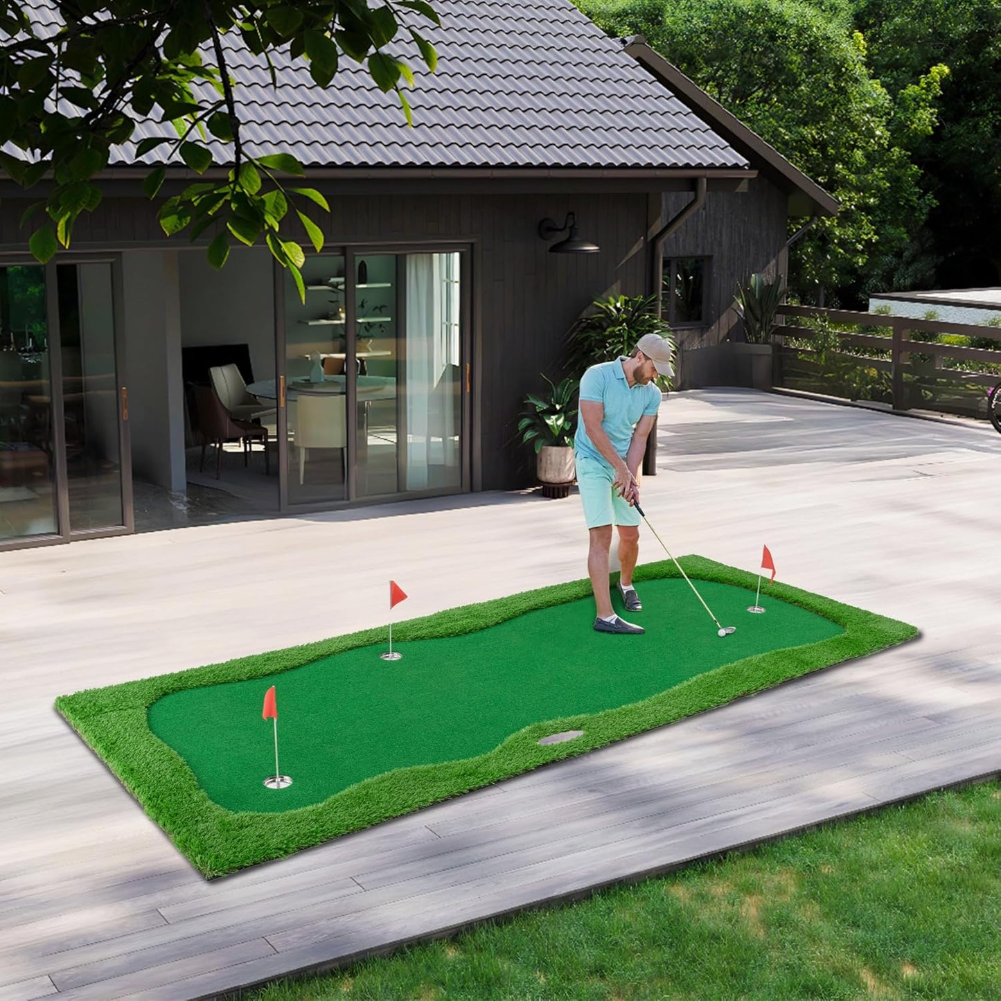 Golf Putting Green Mat Professional Practice Mat with Putter,Movable Golf Cup, Slope Pad Professional Practice Mat for Outdoor/Indoor Training