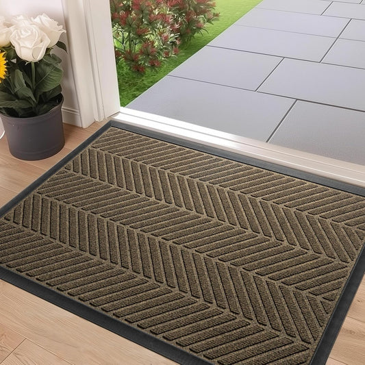 Front Door Mat 47"x32" Indoors Outdoors Welcome Mats, Waterproof Non-Slip Rubber Backing Heavy Duty Doormat Outside Entrance, Low Profile Entryway Rugs Floor Mat for Patio, Pattern A Brown