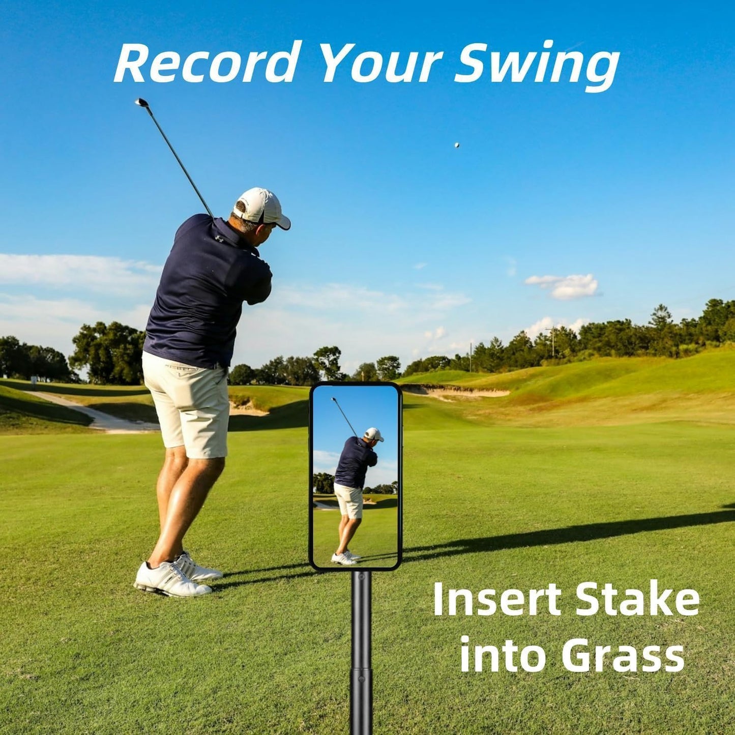 Golf Monopod Selfie Stick with Ground Spike Stake, 52" Adjustable Golf Selfie Stick Swing Analyzer Holder, Magnetic Golf Phone Holder for Recording Swing, Portable Mag Safe Golf Phone Stand