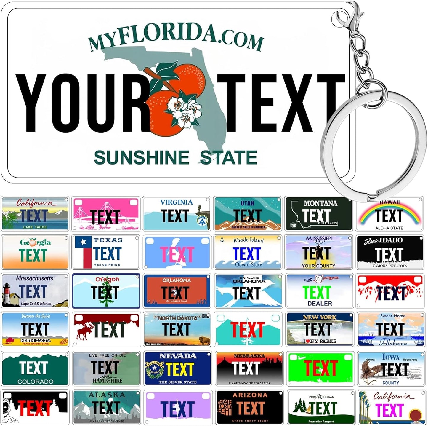 License Plate Keychain,Custom Florida State License Plate Key Chains - Select from All 50 States - Personalized Customizable Car Tag Key Chain,Metal Customized Car Tag Keychain