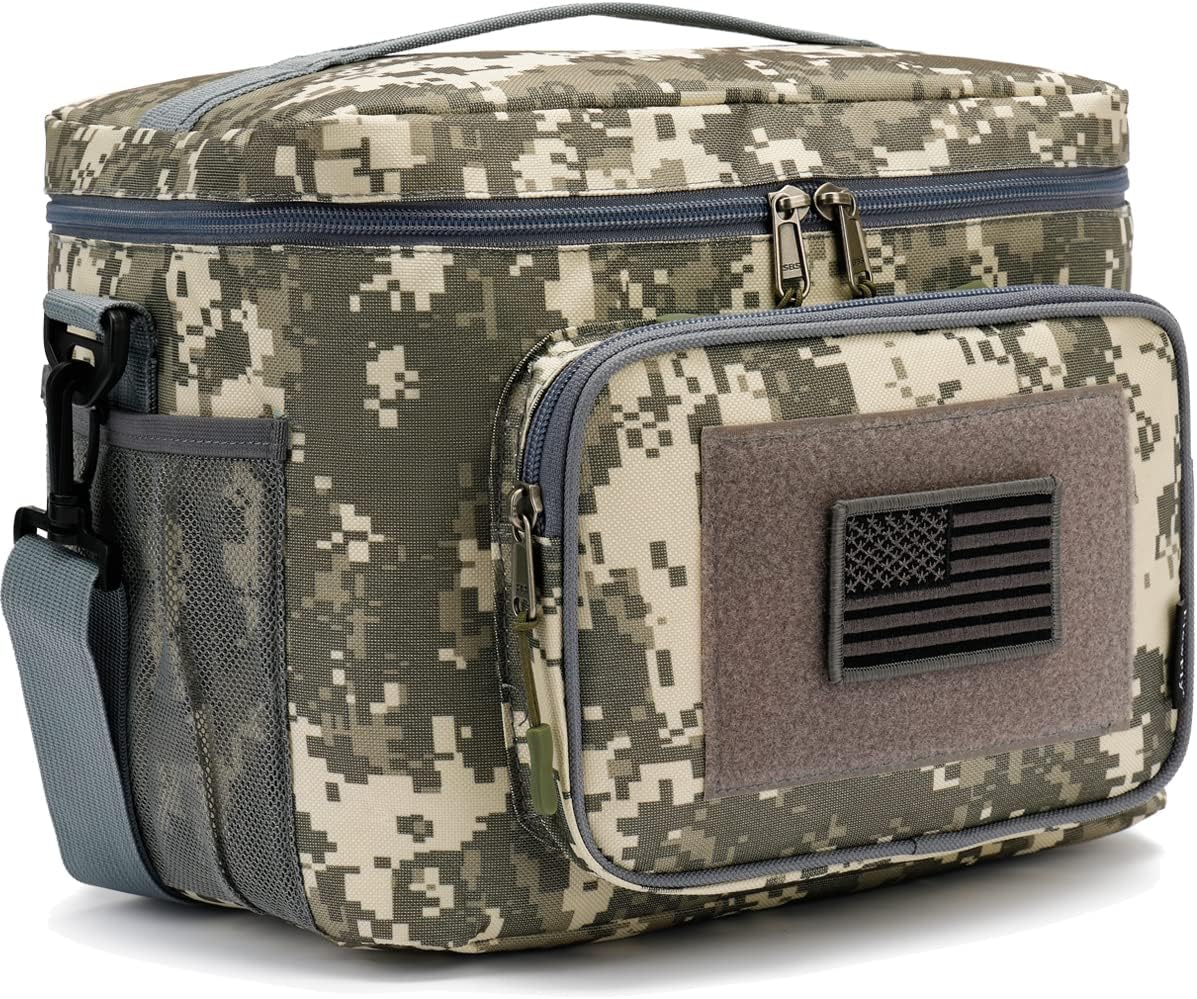 FlowFly Tactical Lunch Bag Large Insulated Lunch Box Cooler Tote for Men, Women with MOLLE/PALS Webbing (Digital#Camo, Large)
