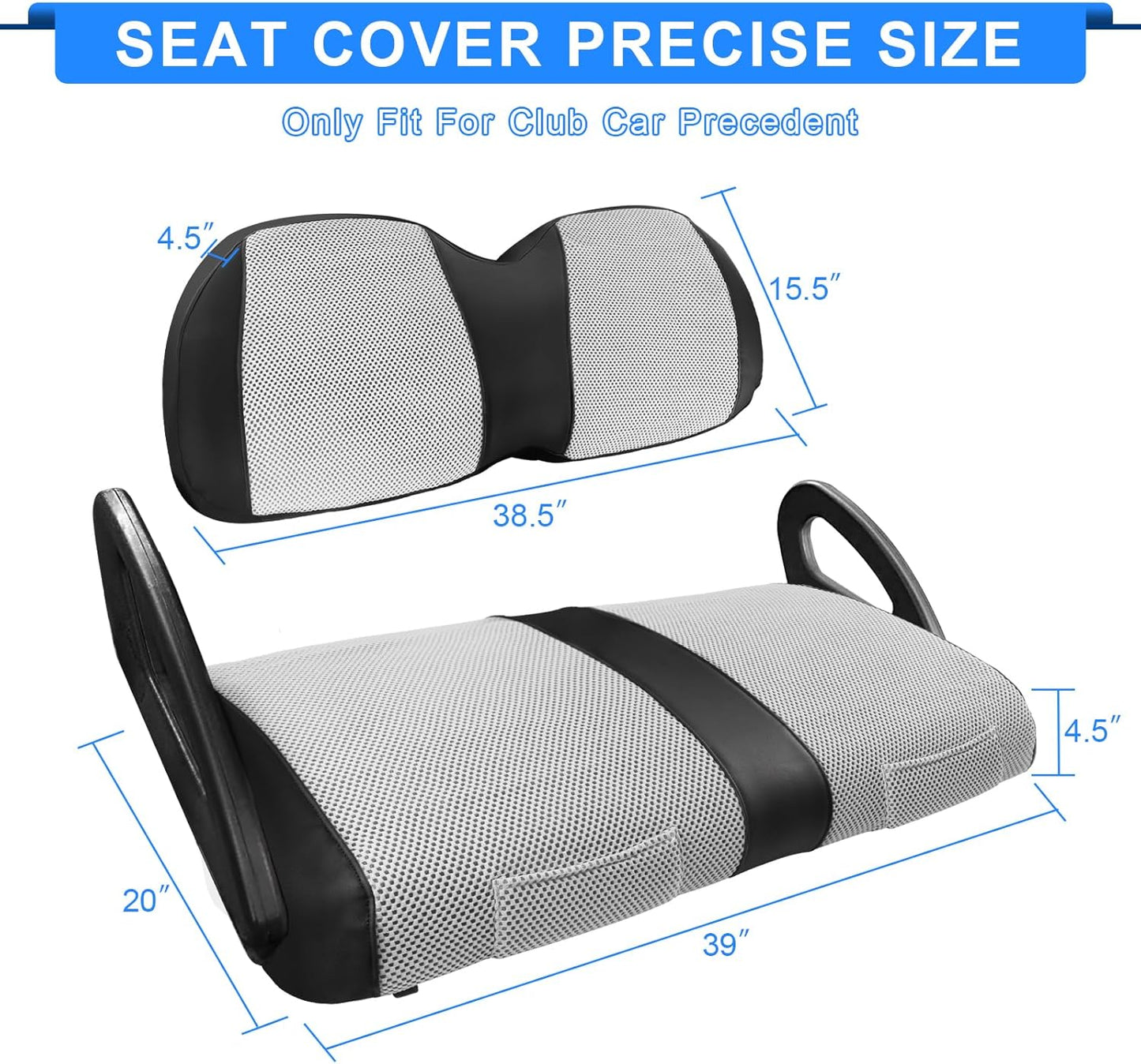Golf Cart Seat Covers For Club Car Precedent Seat Cover OEM Front, Breathable Fabric and Leather Front Seat Cover Like Gloves, Full Wrap-Around Design of Club Car Precedent Golf Cart Front Seat Cover