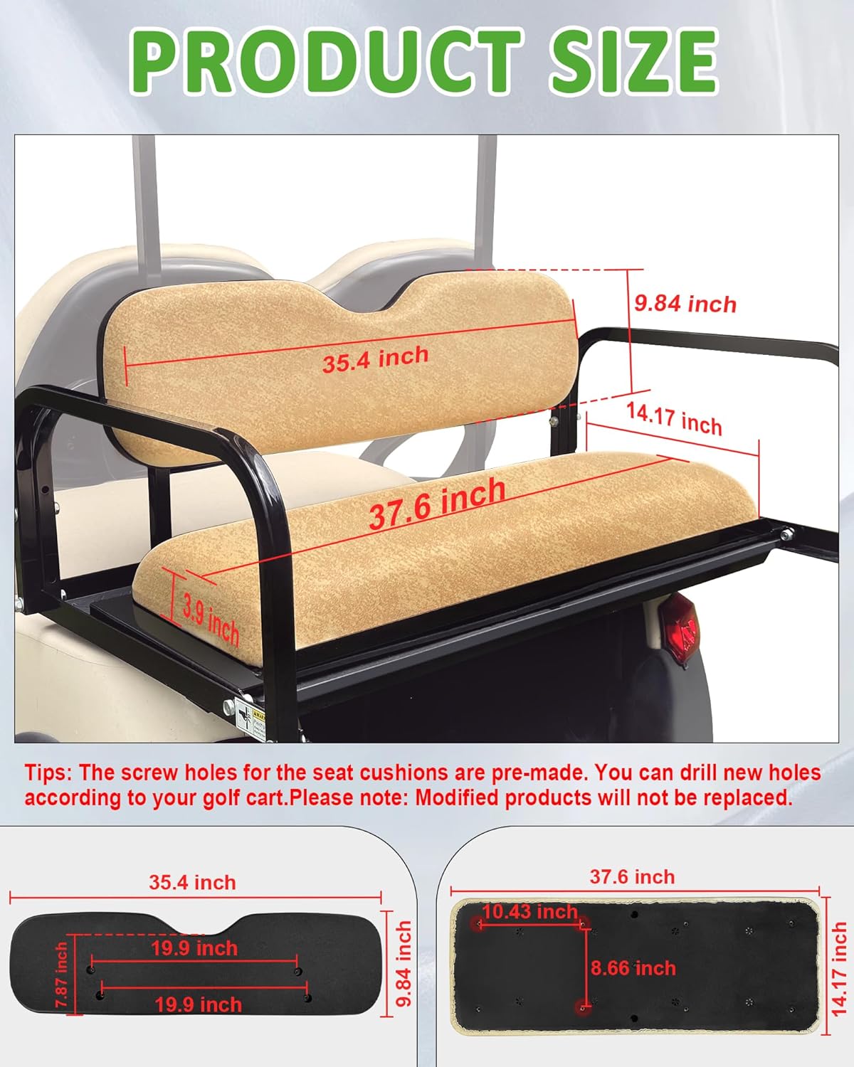 Universal Rear Replacement Cushions for Golf Cart Flip Rear Seat,Golf Cart Back Seat for EZGO TXT RXV ST for ST Sport for Valor Models for Club Car,Seat Bottom Cushion and Back Cushion Set