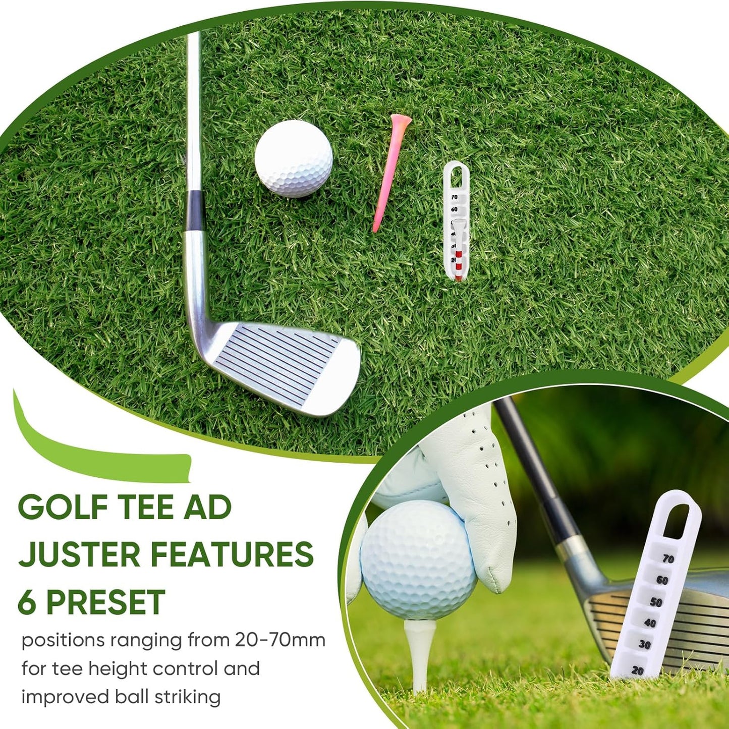 Golf Tee Height Adjuster 6 Settings 3D Printed Tee Height Setter Tool Portable Golf Training Aid Accessories for Consistent Swings Indoor Outdoors