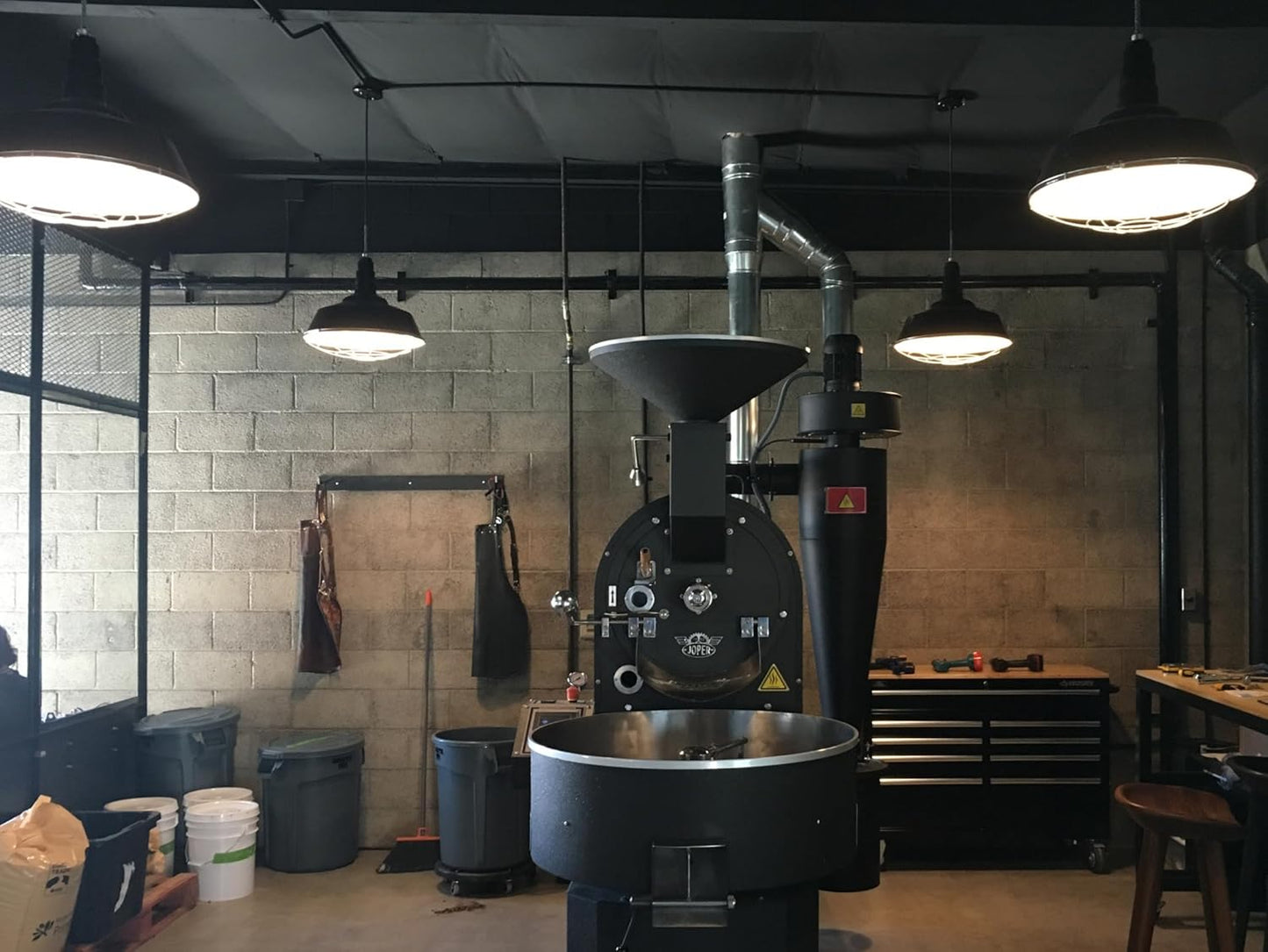 Steel Lighting Co. Manhattan Warehouse Light | Ceiling Mounted Pendant | 20 inch Dome | 12 inch Sloped Stem | Large Steel Barn Light Made in America | Matte Black Exterior/Matte Black Interior