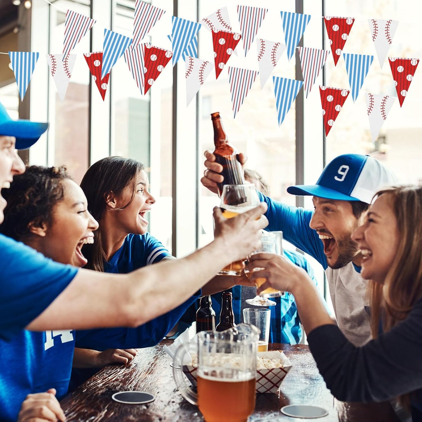 VitalCozy 4 Pcs 131 ft Baseball Pennant Banners Party Decorations American Baseball Theme Triangle Flags Garland Bunting for Birthday Camp BBQ Party Supplies Home Outdoor Hanging Decor