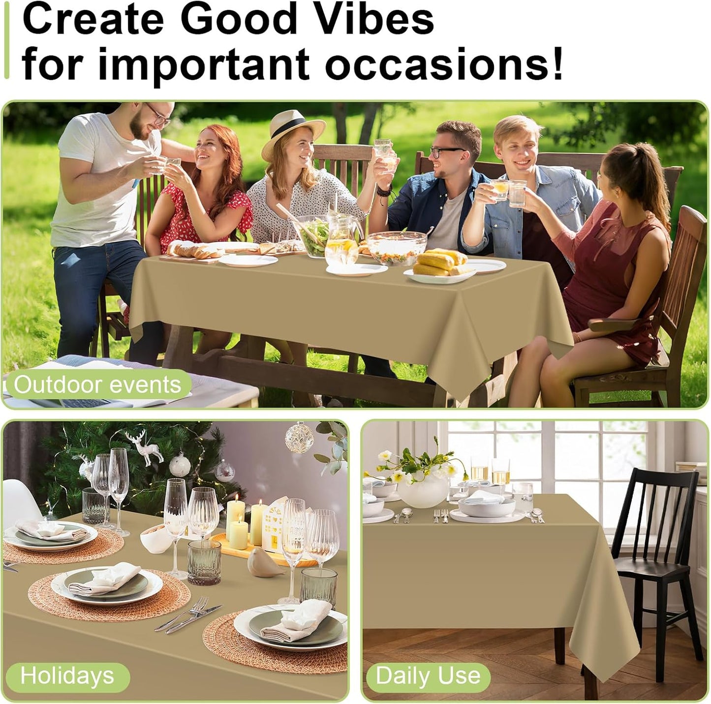 QIKSION Plastic Table Cloth Disposable 12 Pack, 54 x 108 Inch Tablecloths for Rectangle Tables, Gold Plastic Table Cover