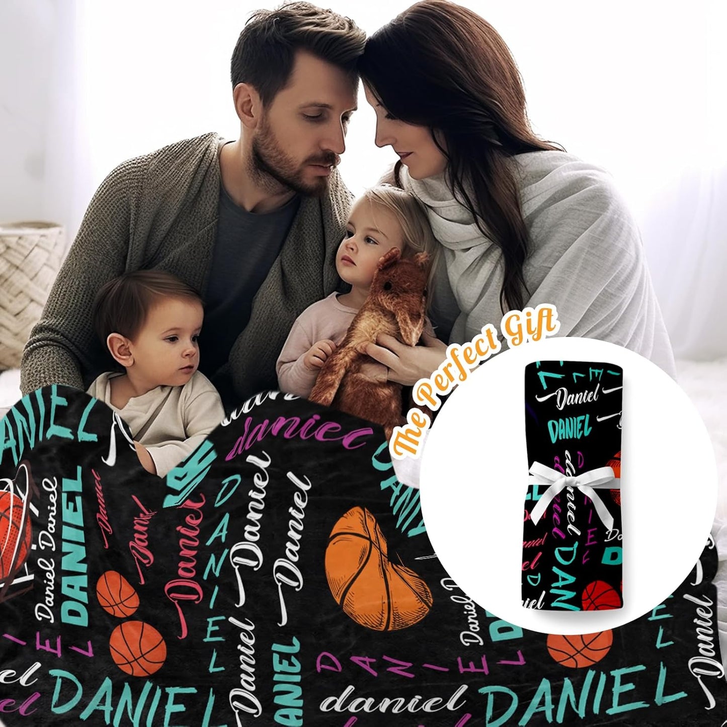 Custom Name Basketball Blanket - Personalized Names Soft Plush Flannel Throw Blankets for Baby Kids Teen Boys Girls Holidays Birthdays Gifts Color06