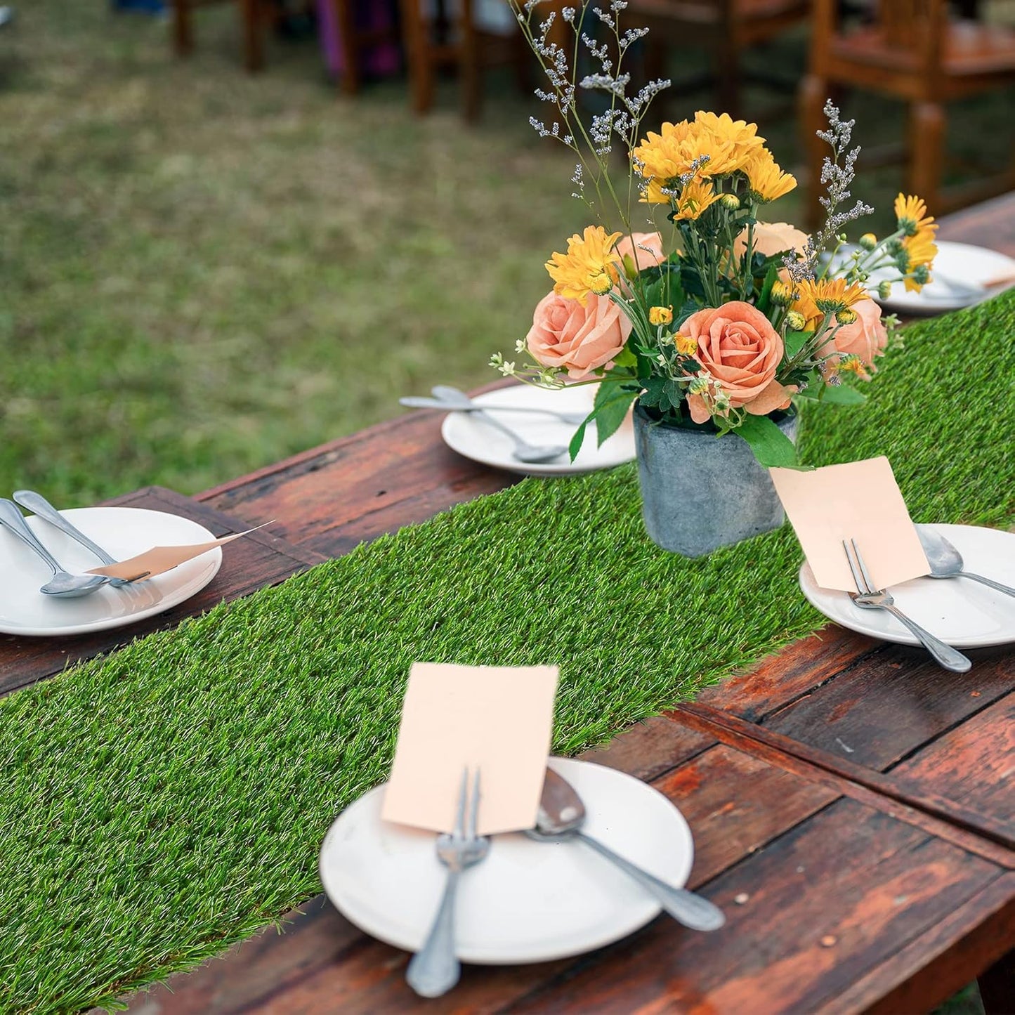 GLOBREEN Artificial Grass Table Runner 72 Inches Green Faux Turf Table Centerpiece for Football Golf Party Decorations Wedding Birthday Dining Baby Shower