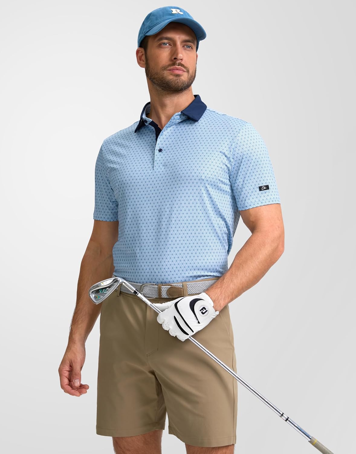 Obla Mens Golf Polo Shirts Short Sleeve Dry Fit Performance Moisture Wicking Casual Print Collared Golf Shirts for Men