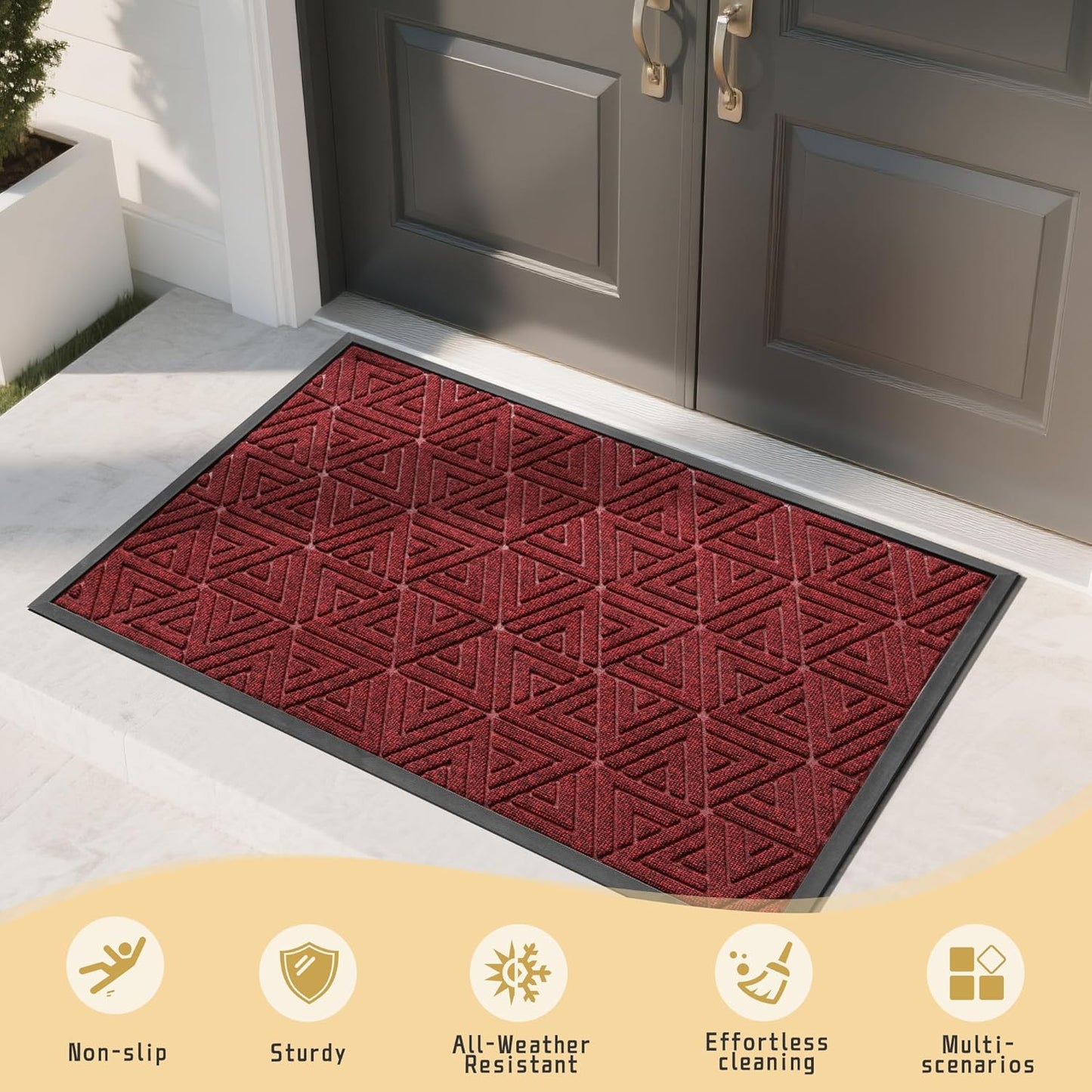Yimobra Large Door Mat 47x32, All-Weather Waterproof Non-Slip Welcome Matt Outdoor, Heavy Duty Non Slip Doormat for Entryway for Patio and Garage Indoor, Easy Clean, Black Red