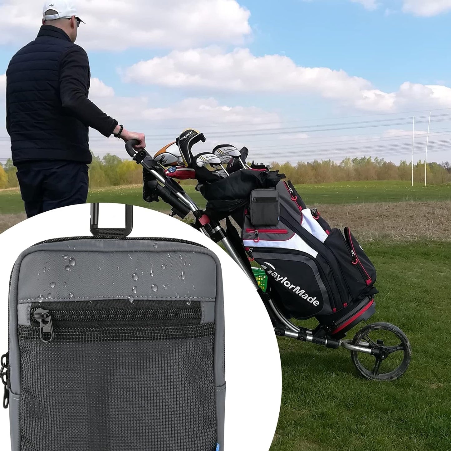 Xxerciz Golf Ball Pouch Bag Multi Pocket with Clip, Durable Nylon Golf Accessory Bag Organizer for Extra Phone, Ball, Tees, Pencils, Wallet, Ball Markers