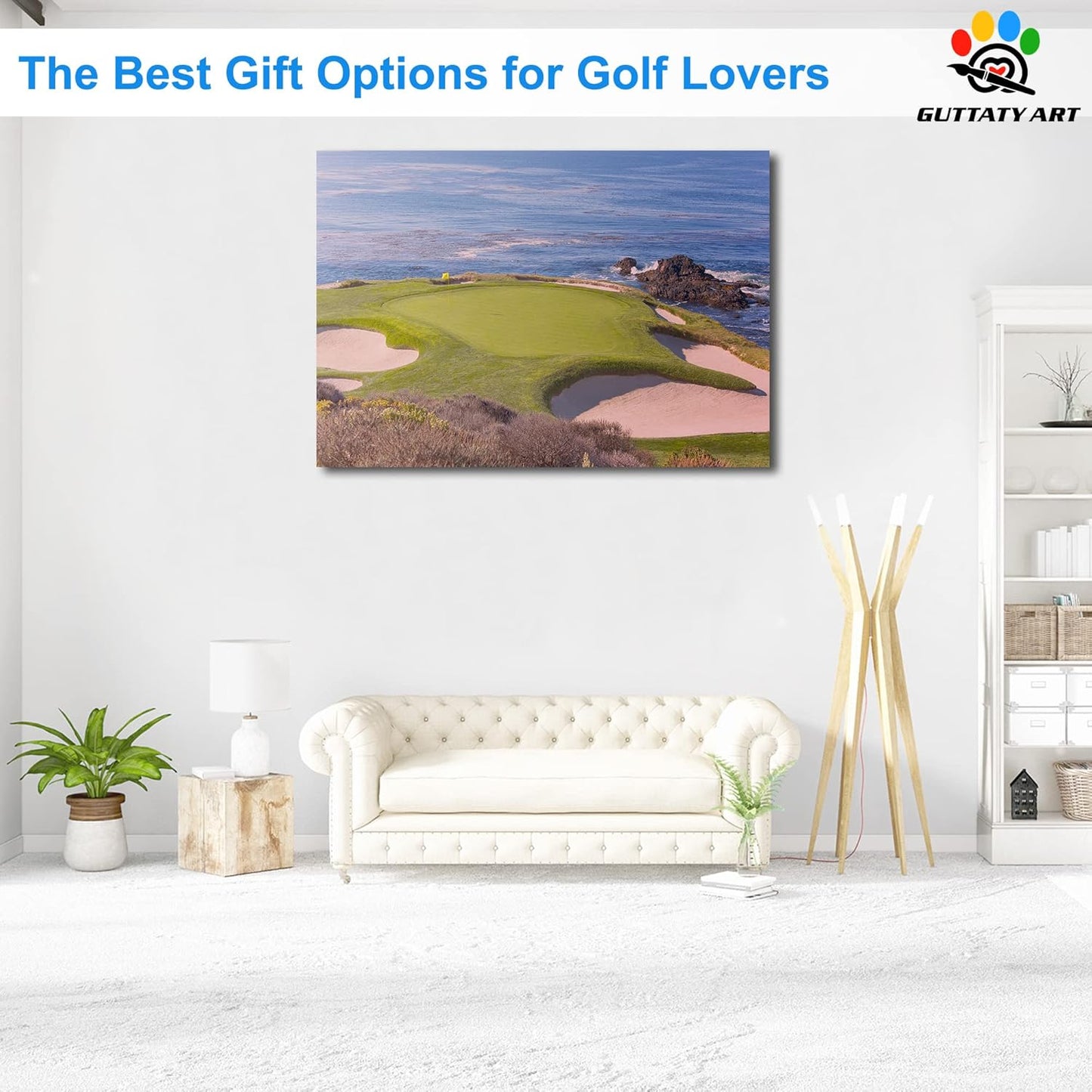 Beach Golf Wall Art, Pebble Golf Course Canvas Wall Decor Picture Print for Living Room Wall Decor, Golf Sport Poster Painting for Bedroom Office Decoration, Framed Sport Artwork for Home 28x40 Inches