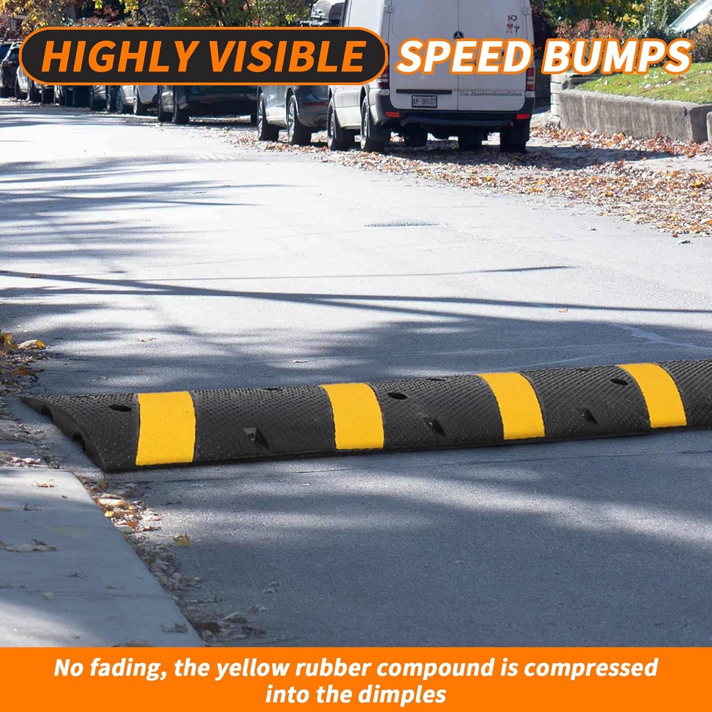 3.3 Ft Rubber Speed Bumps 2 Pack, Heavy Duty Speed Bumps for Driveway Rubber Gravel Road Asphalt Parking, Modular Driveway Speed Bumps Cable Protector Ramp with 6 Bolts Spikes
