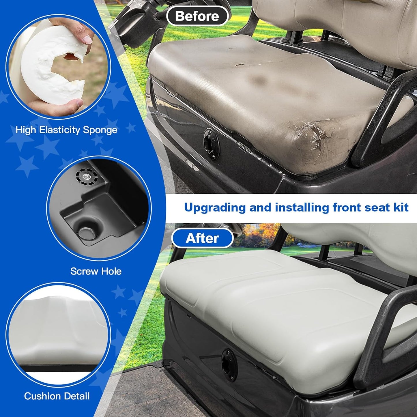 NOKINS Golf Cart Front Seat Bottom Cushion for Yamaha G29-2/Drive2 2017+(Oyster Gray)