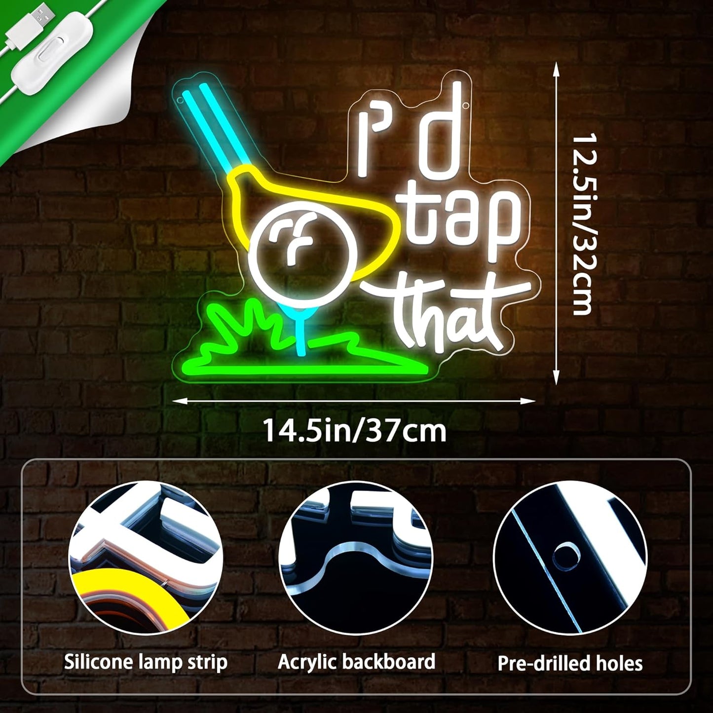 Golf Neon Sign for Wall Decor Golf Neon Light for Man Cave Putter LED Light Up Sign for Club Bedroom Shop Party Game Room Bar Sport Wall Decor,Christmas Gifts for Golfer Size14.5 * 12.5inches(JTD288)