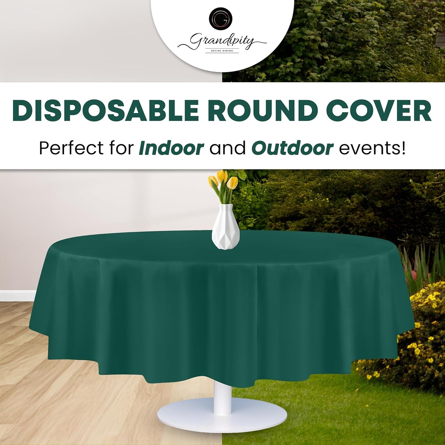 Grandipity 12 Pack Premium Disposable Plastic Tablecloth 84" Inch Decorative Round Table Cover - Dark Green