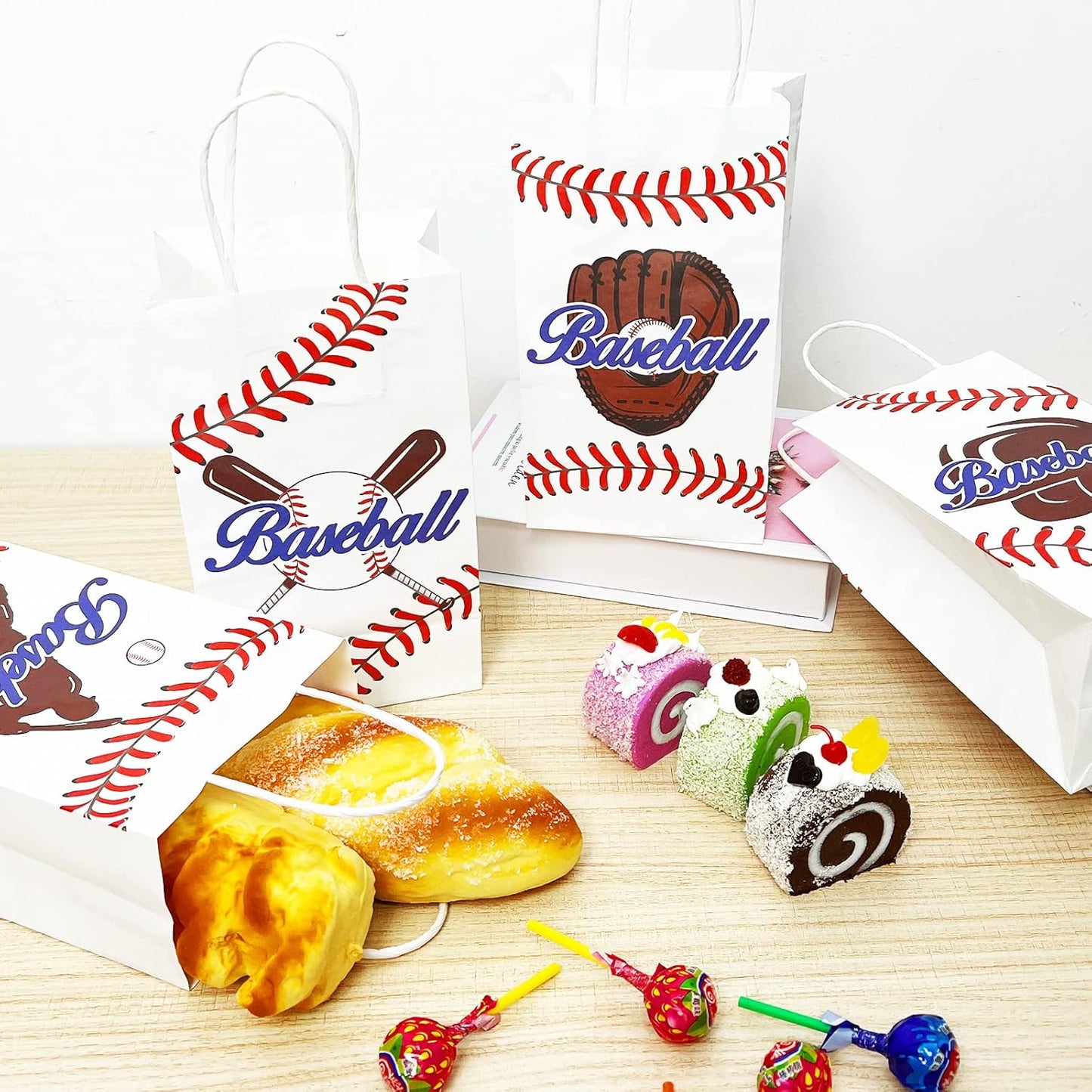 gisgfim 16pcs Baseball Theme Party Candy Goodie Favor Bags with Handle for Birthday Party & Baby Shower Decoration Supplies