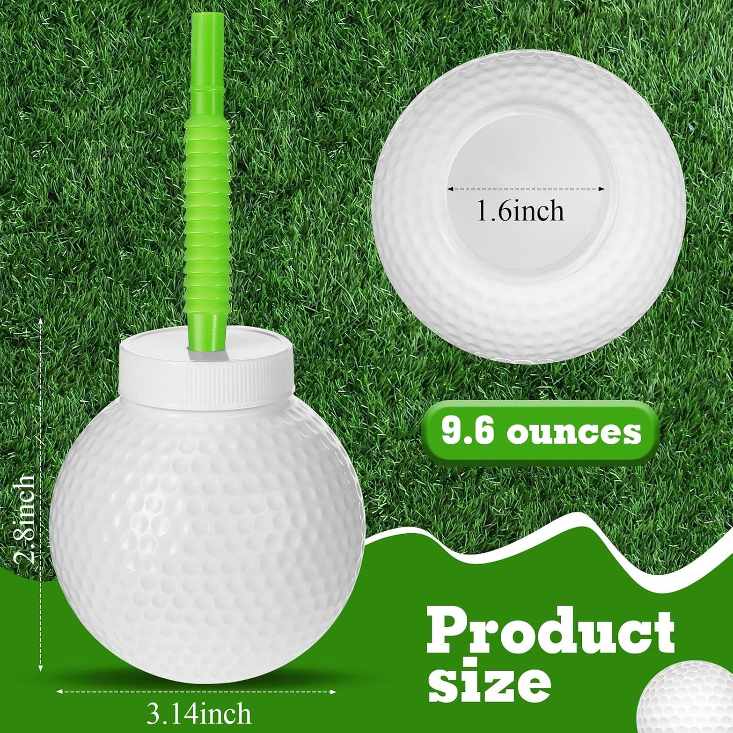 Sawysine 12 Set Golf Ball Cups with Straws and Lids - 10 oz Reusable Golf Plastic Cups Bulk for Kids Birthday Theme Party Supplies