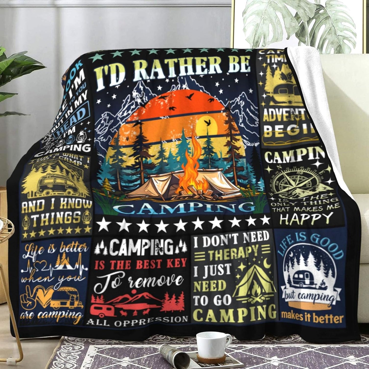 Camping Blanket Gift for Men or Woman,Camping Stuff Camping Lovers thorw Blankets for Camper Outdoor,Gifts for Campers on Birthday Christmas Thanksgiving 60"x50"