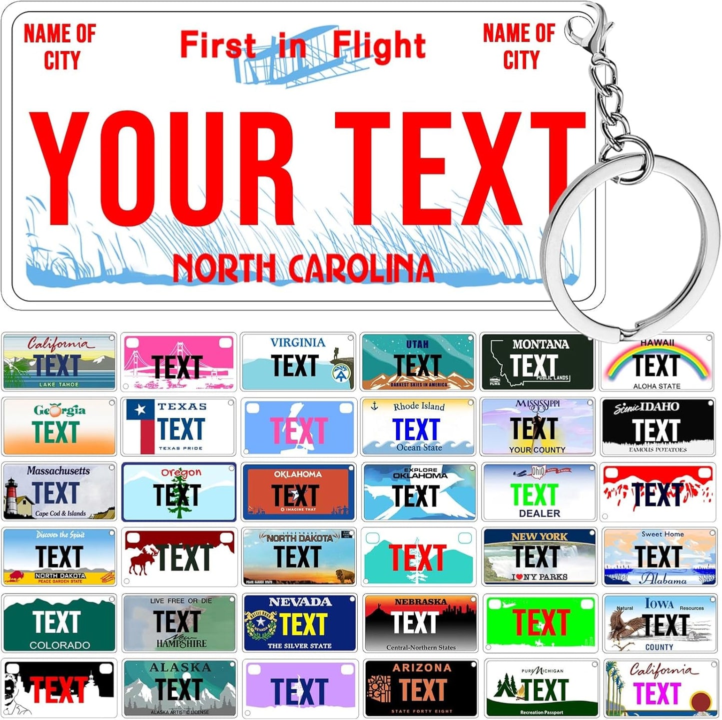 License Plate Keychain,Custom North Carolina State License Plate Key Chains - Select from All 50 States - Personalized Customizable Car Tag Key Chain,Metal Customized Car Tag Keychain