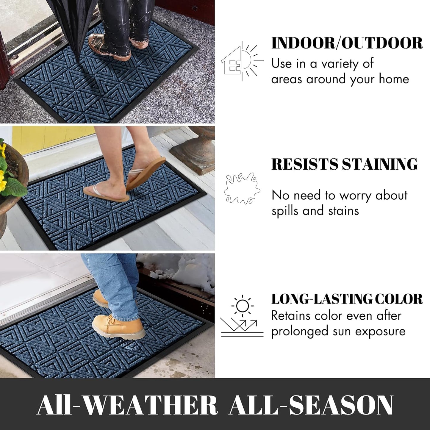 Yimobra Outdoor Mats for Front Door 29.5x17, Stops Mud & Dirt at Entrance, Fits Garage & Patio, All-Weather Waterproof Non Slip Outdoor Indoor Welcome Mat, Blue