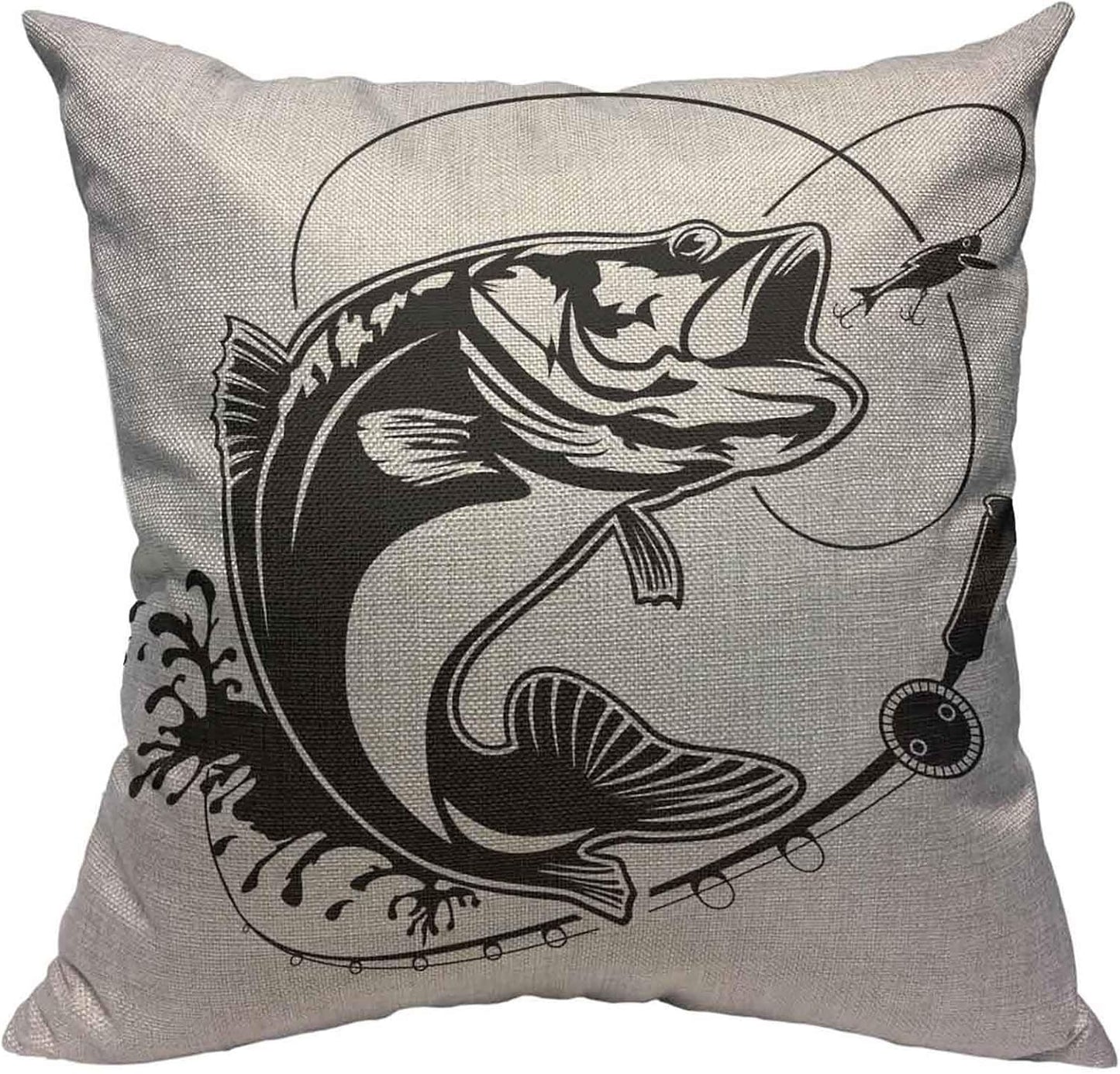 Throw Pillow Covers Black Walleye Fishing Bass Fish Club Emblem White Jump Lure Cotton Linen Decorative Square Pillowcases Cushion Cover 18 X 18 Inch