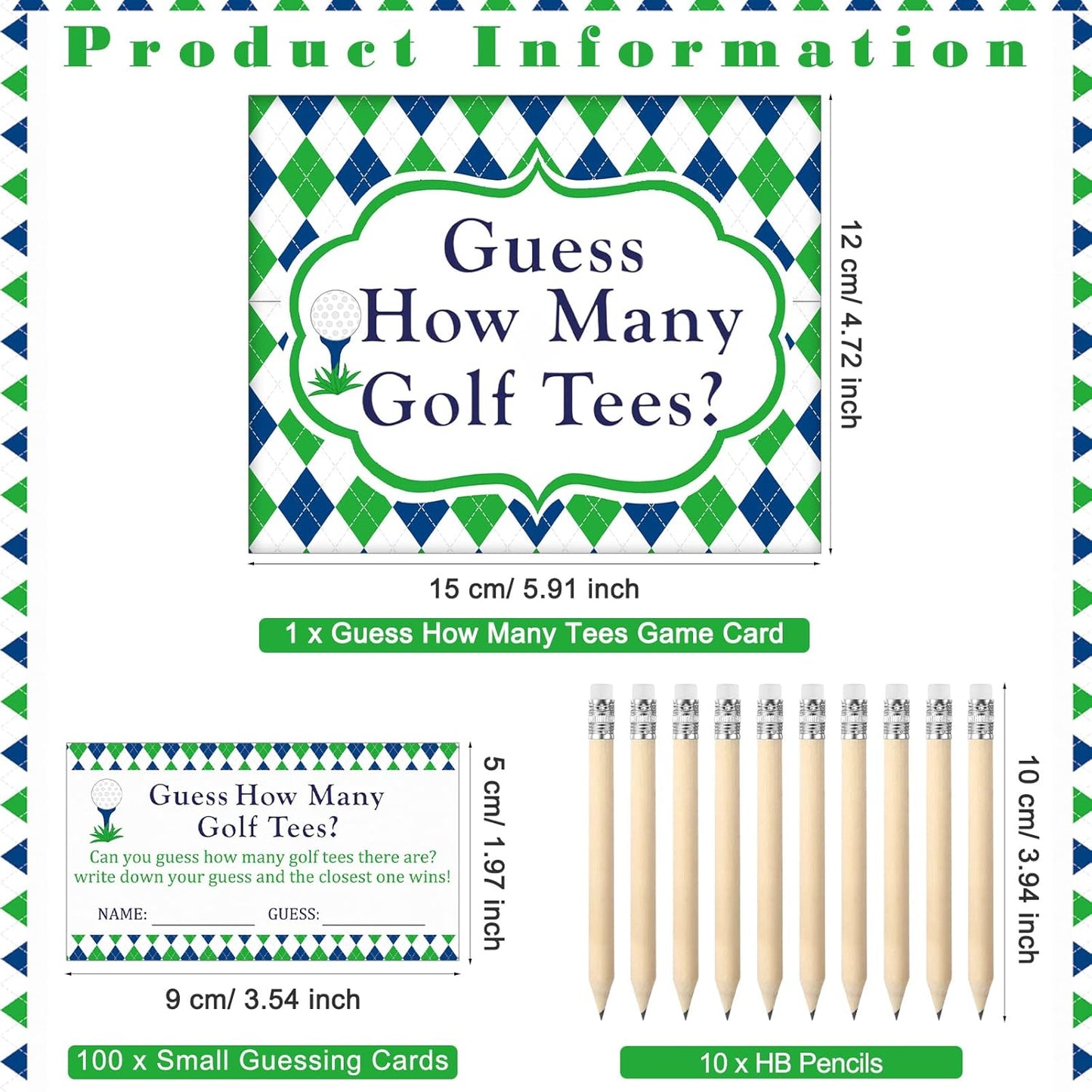 Fumete 101 Pcs Guess How Many Golf Tees Cards 1 Resin Golf Ball Base Memo Clip Holder 10 Pencils Funny Games for Golf Theme Party Supply Bridal Shower Birthday Baby Shower