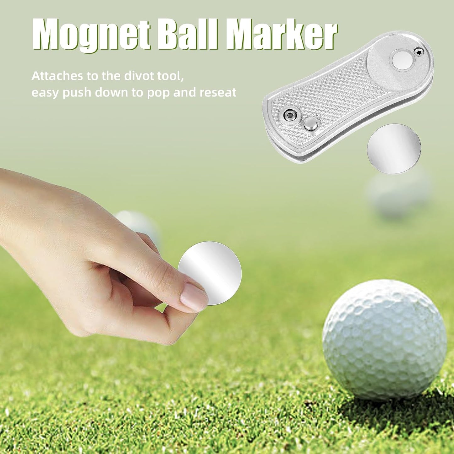 Mile High Life Golf Divot Repair Tool, All Metal Foldable Divot Tool with Pop-up Button & Magnetic Ball Marker