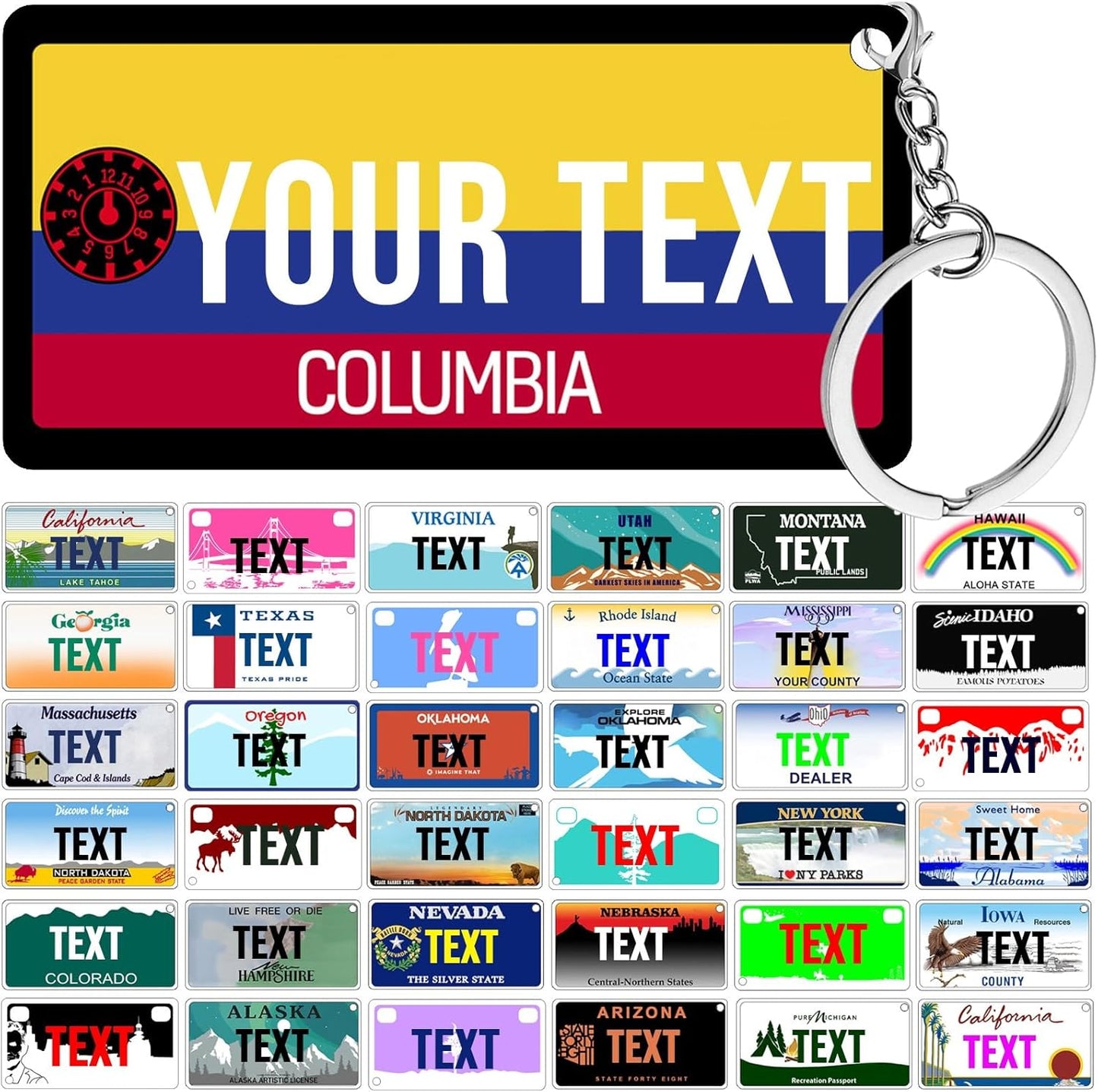 License Plate Keychain,Custom Columbia State License Plate Key Chains - Select from All 50 States - Personalized Customizable Car Tag Key Chain,Metal Customized Car Tag Keychain