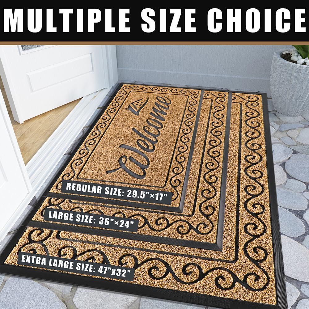 Yimobra Welcome Mat Outdoor Indoor, Waterproof Heavy Duty Front Door Mat Outside Entrance, Extra Sturdy Non-Slip Doormat, Low Profile, Dirt Trapping, 36x24 Inches, Yellow